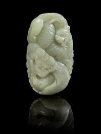 A Carved Jade Toggle Length 3 1/8 inches.