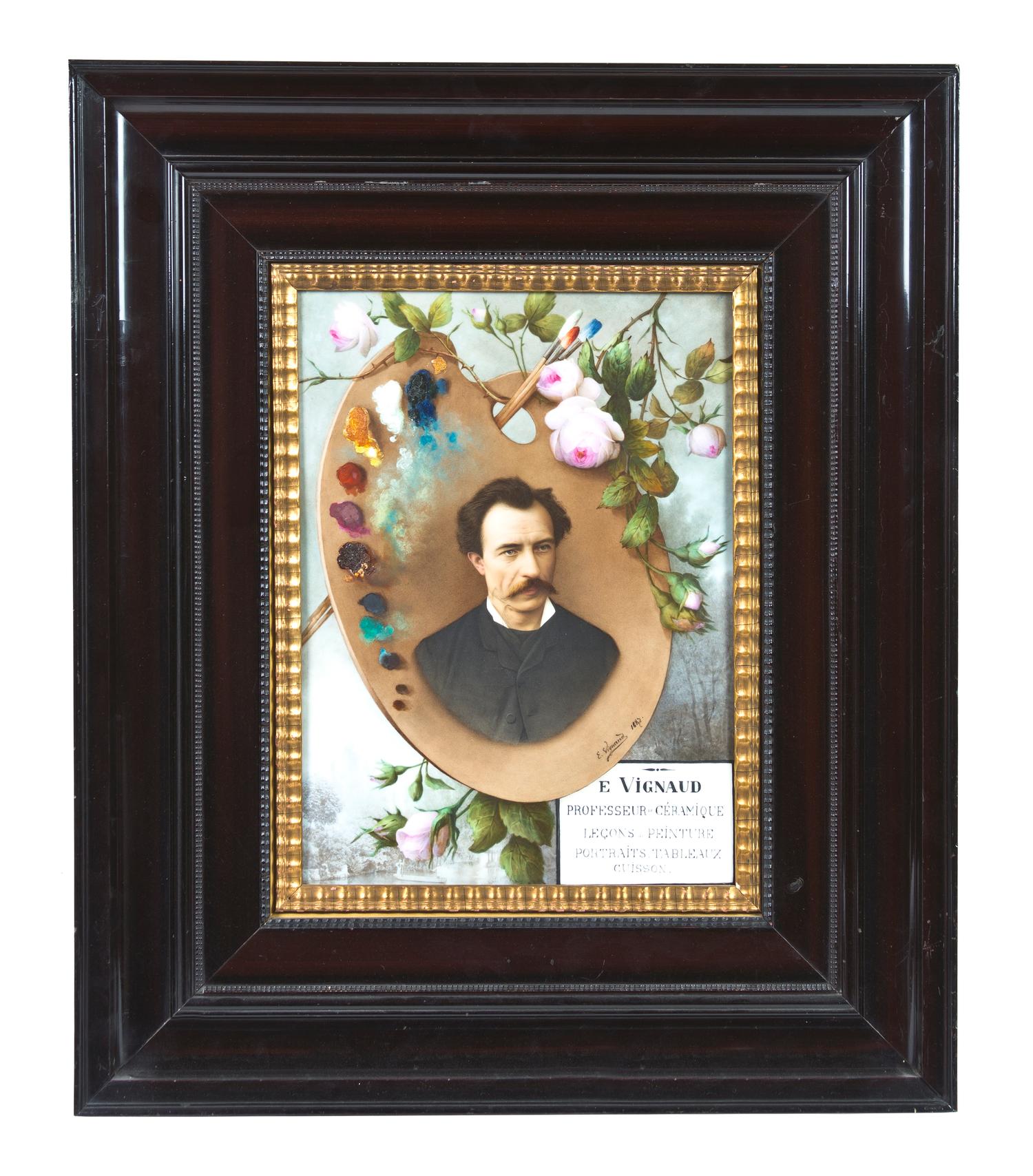 A French Ceramic Portrait Plaque, E. Vignaud, Height of plaque 15 x width 11 1/2 inches.