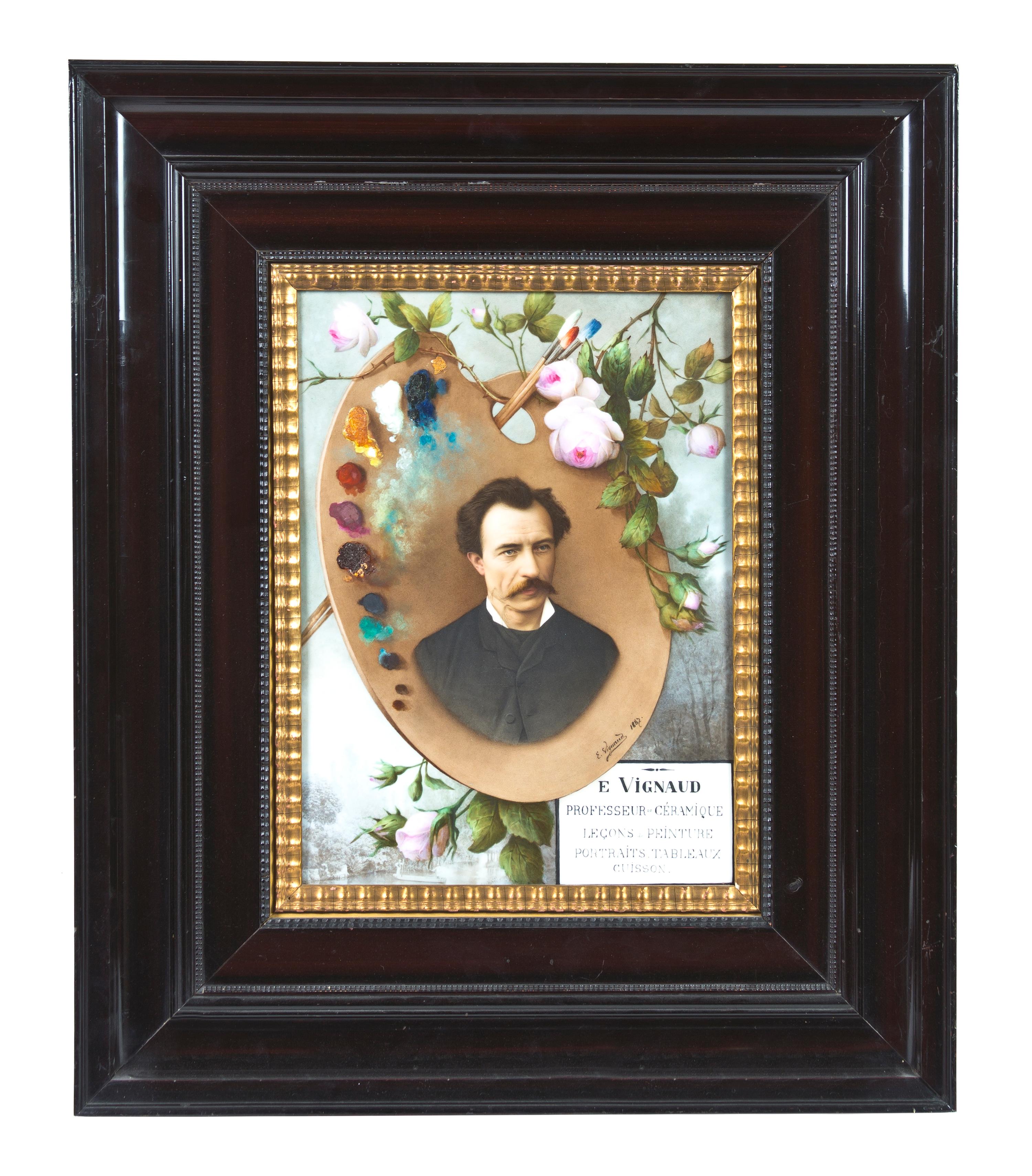 A French Ceramic Portrait Plaque, E. Vignaud, Height of plaque 15 x width 11 1/2 inches.