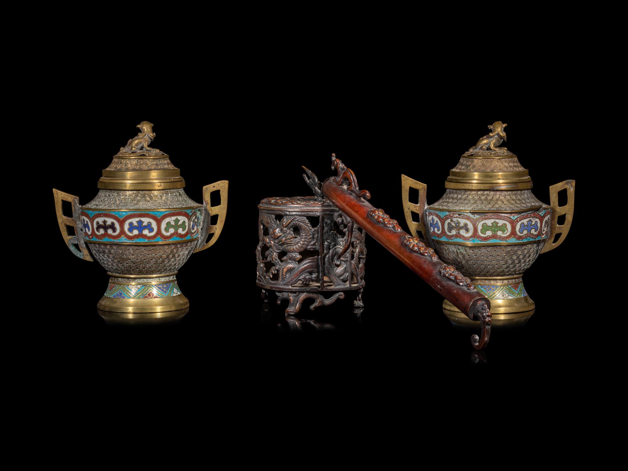 Three Japanese Metal Incense Burners