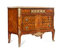 A Louis XV Style Gilt Bronze Mounted Parquetry Commode