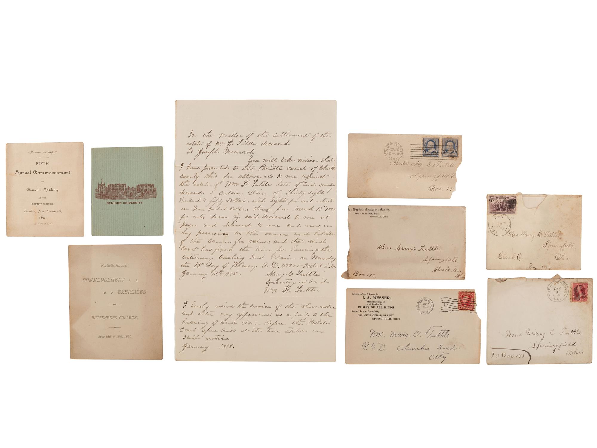 [BUSINESS] -- [OHIO]. Assortment of 19th-20th century letters, documents and account books, highlighted by a Sidney Hall map of the United States and World War I correspondence.