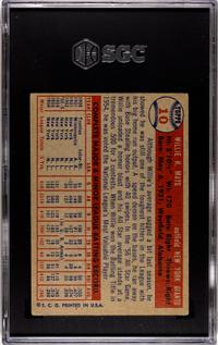 A 1957 Topps Willie Mays Baseball Card No. 10 (SGC 4 VG-EX)