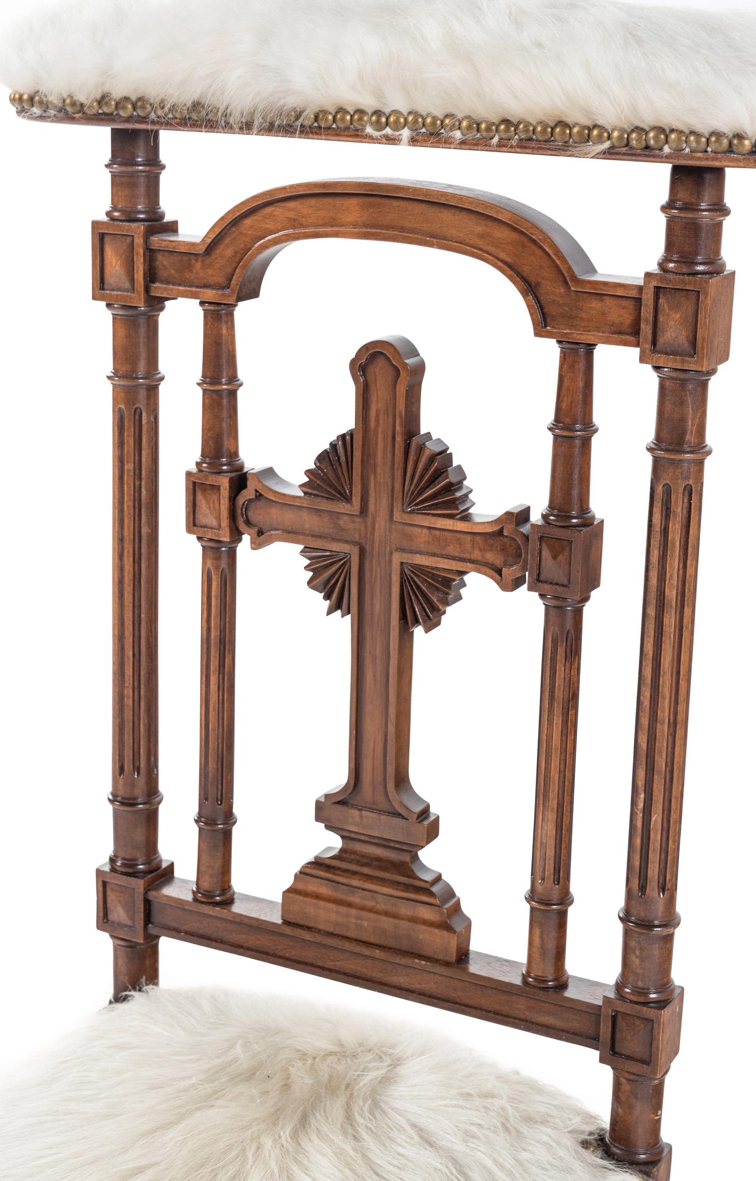 A French Walnut Prie-Dieu with Brazilian Cowhide Upholstery