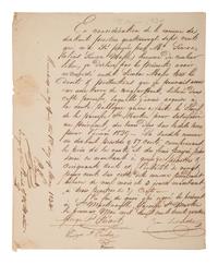 [LOUISIANA]. Manuscript document related to "Mr. Simon," a "homme de couleur libre," or French-speaking free person of color. St. Martin Parish, Louisiana. 1 May 1834.