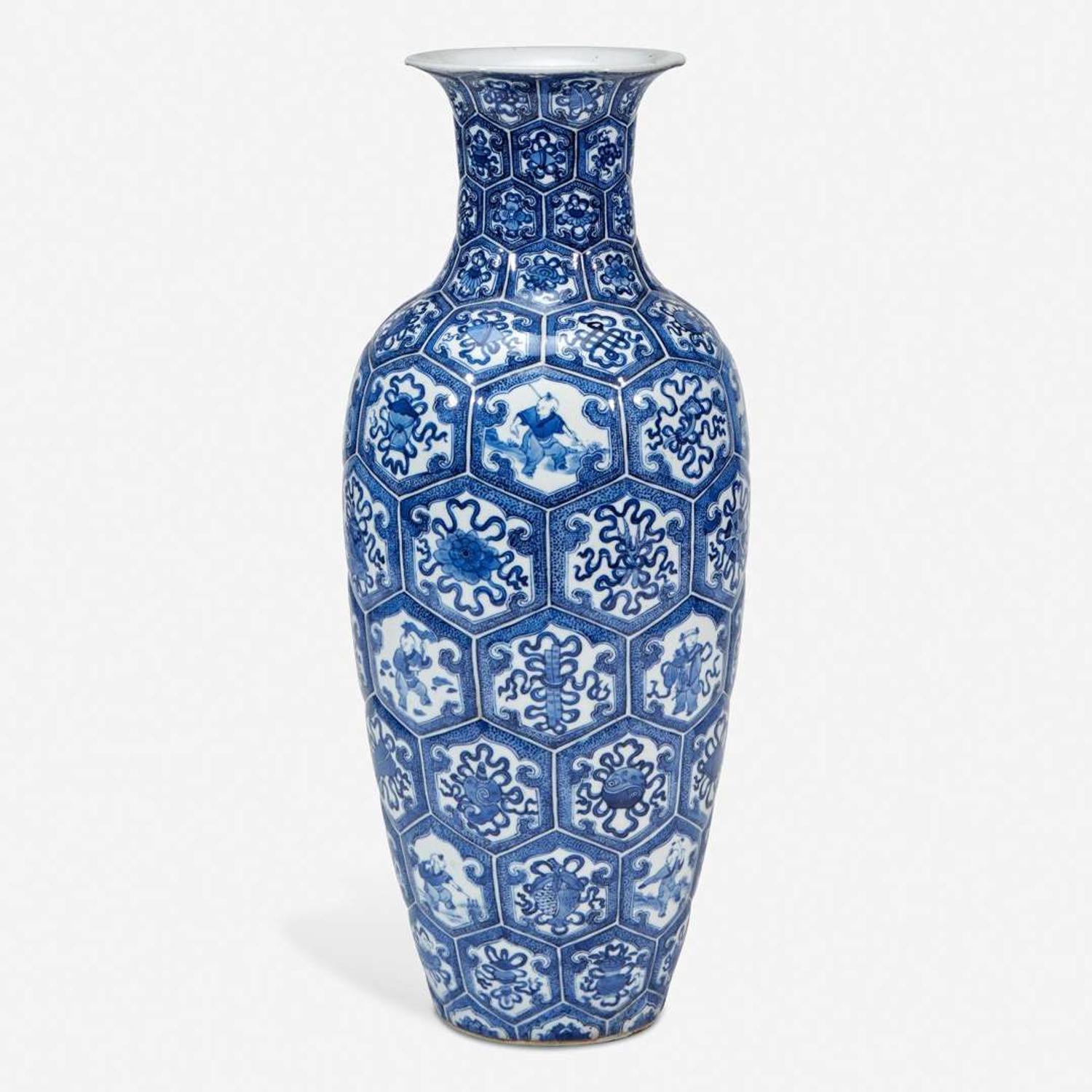 A Chinese blue and white porcelain molded vase decorated with Buddhist symbols and figures 青花佛家八宝瓶 19th century ????