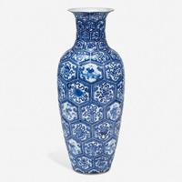 A Chinese blue and white porcelain molded vase decorated with Buddhist symbols and figures 青花佛家八宝瓶 19th century ????
