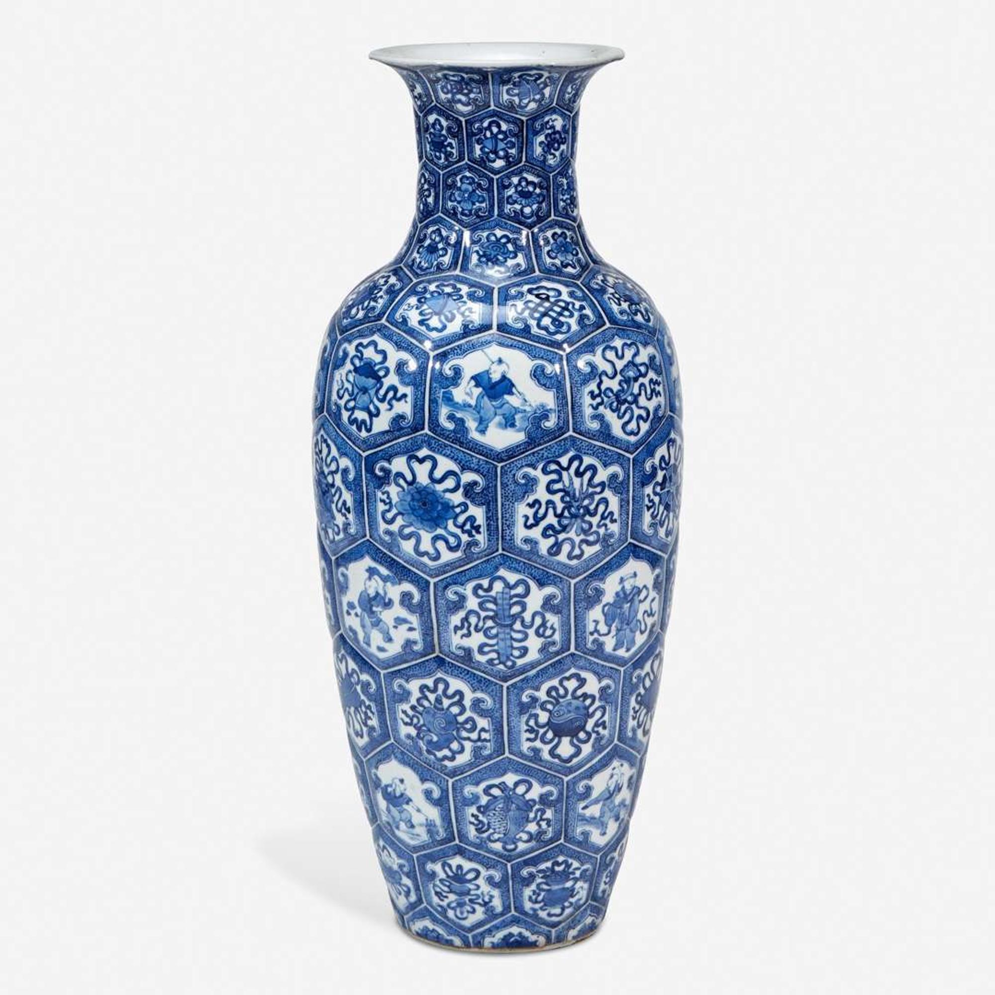 A Chinese blue and white porcelain molded vase decorated with Buddhist symbols and figures 青花佛家八宝瓶 19th century ????