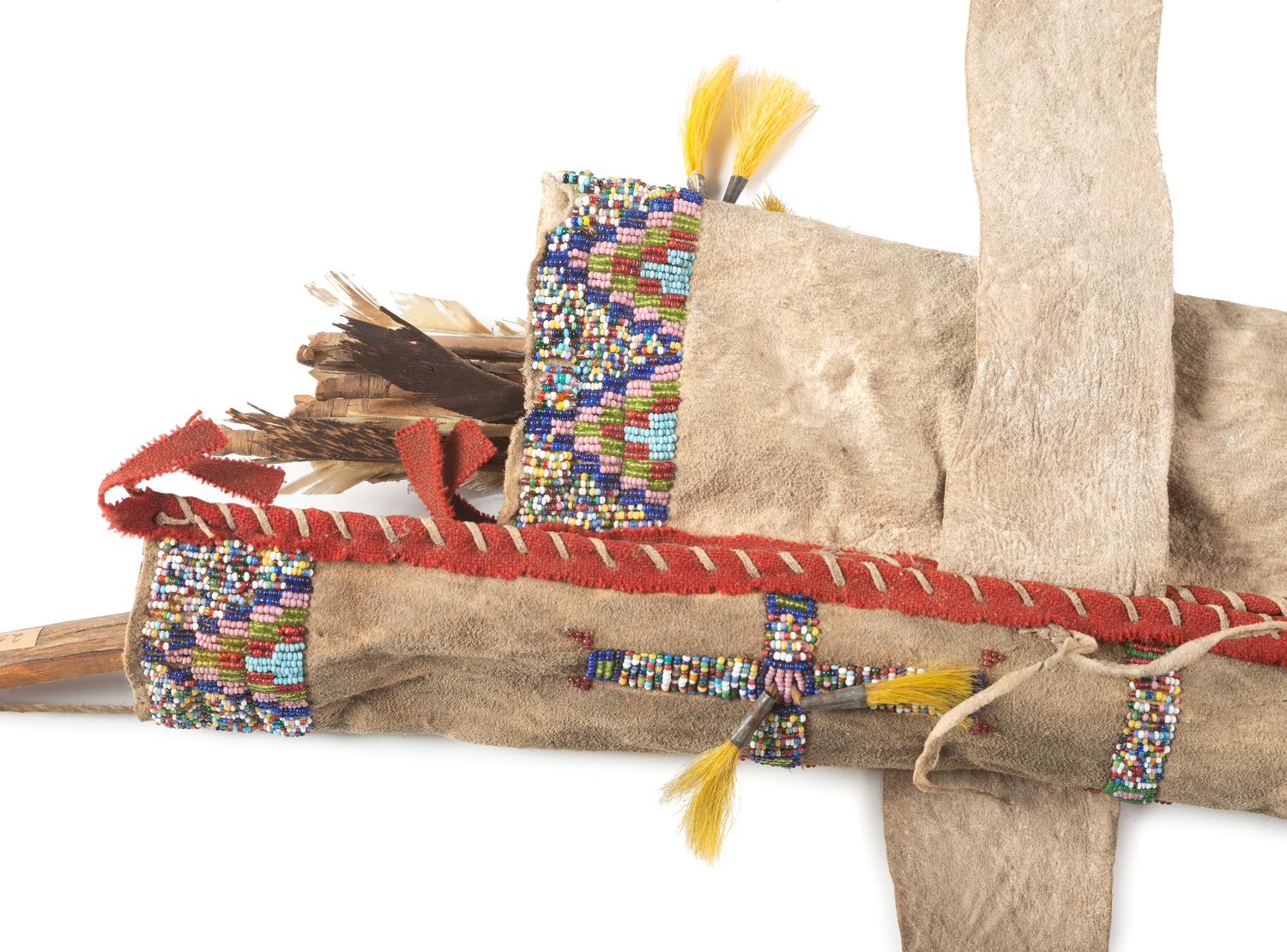 Sioux Beaded Hide Bowcase and Quiver, with Bow and Arrows