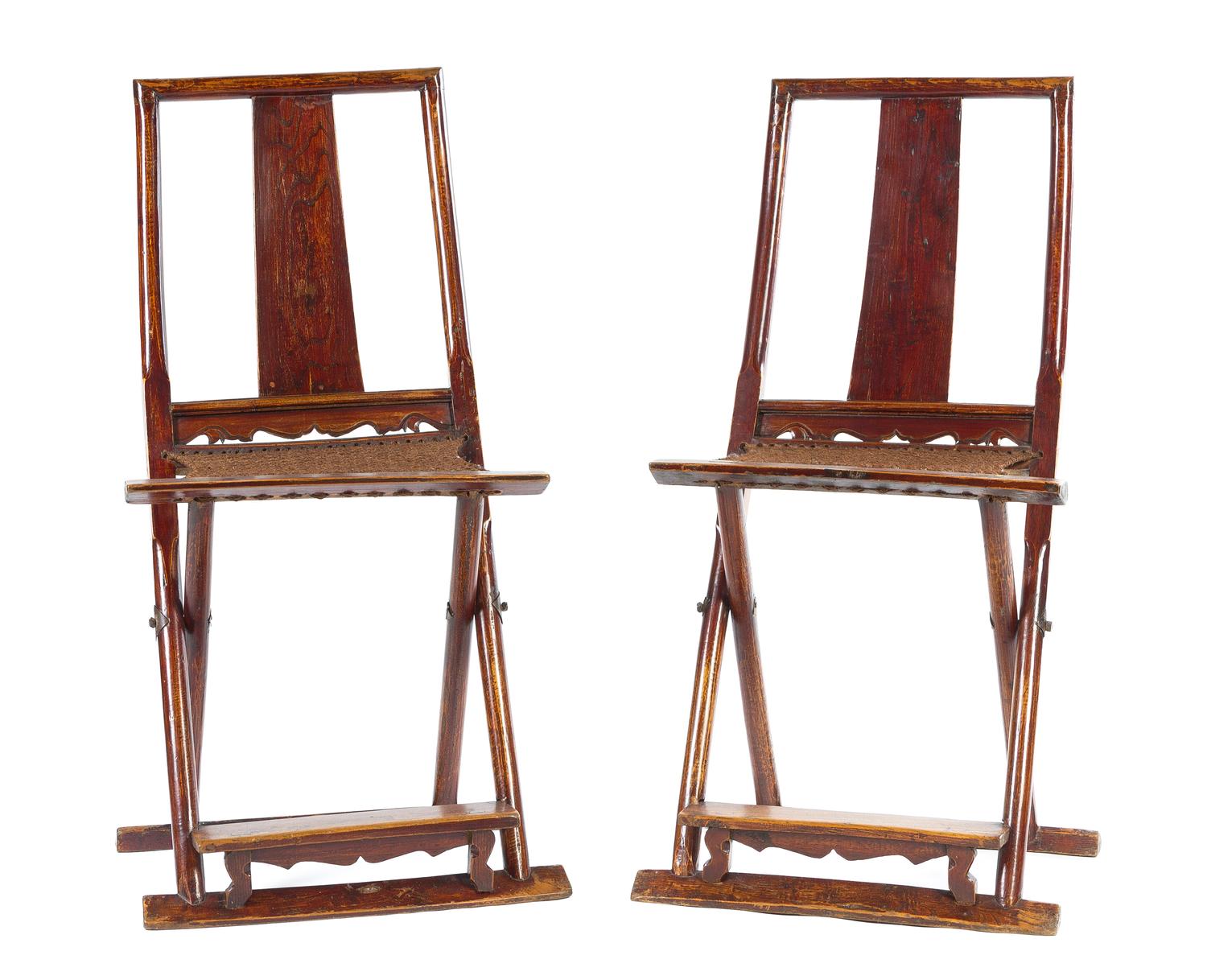 A Pair of Chinese Elm Folding Chairs 19TH/20TH CENTURY Height 43 inches. — 19TH/20TH CENTURY