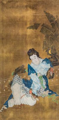 An Ink and Color Painting on Silk 31 x 15 1/2 inches. — LATE 19TH/EARLY 20TH CENTURY
