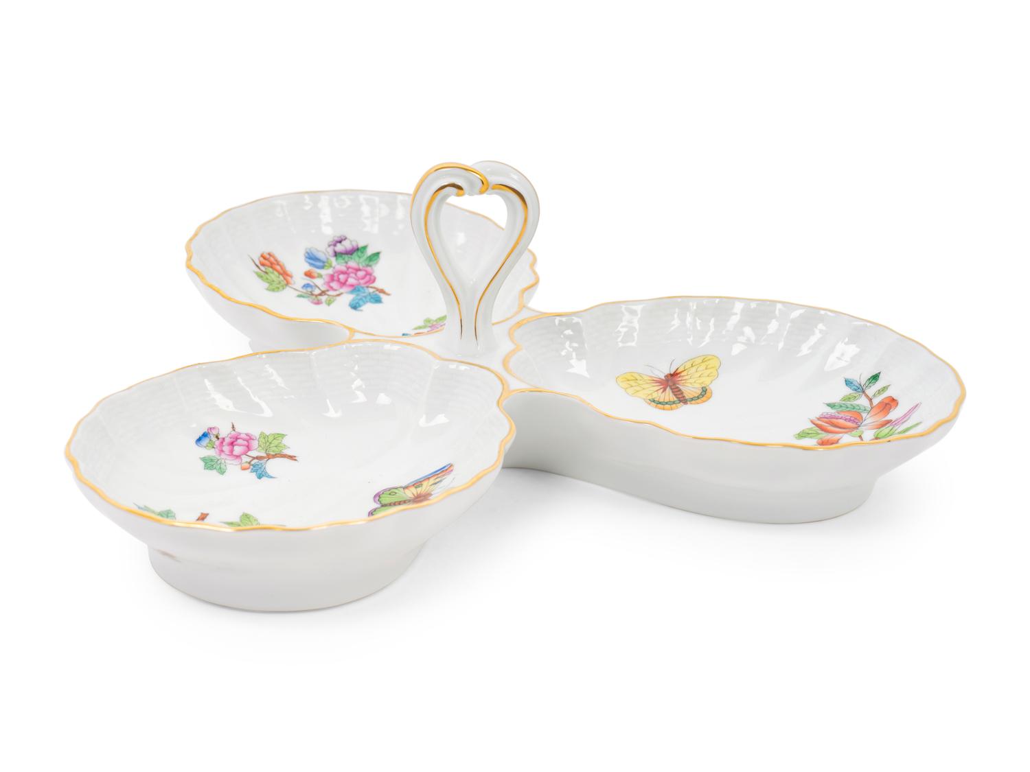A Herend Queen Victoria Porcelain Three-Part Dish