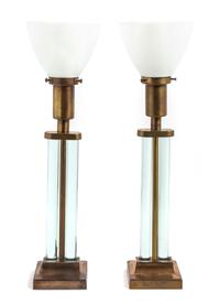 Gilbert Rohde (American 1894-1944), THE MUTUAL SUNSET LIGHTING CO., a pair of table lamps, model no. 3984, with modern shades