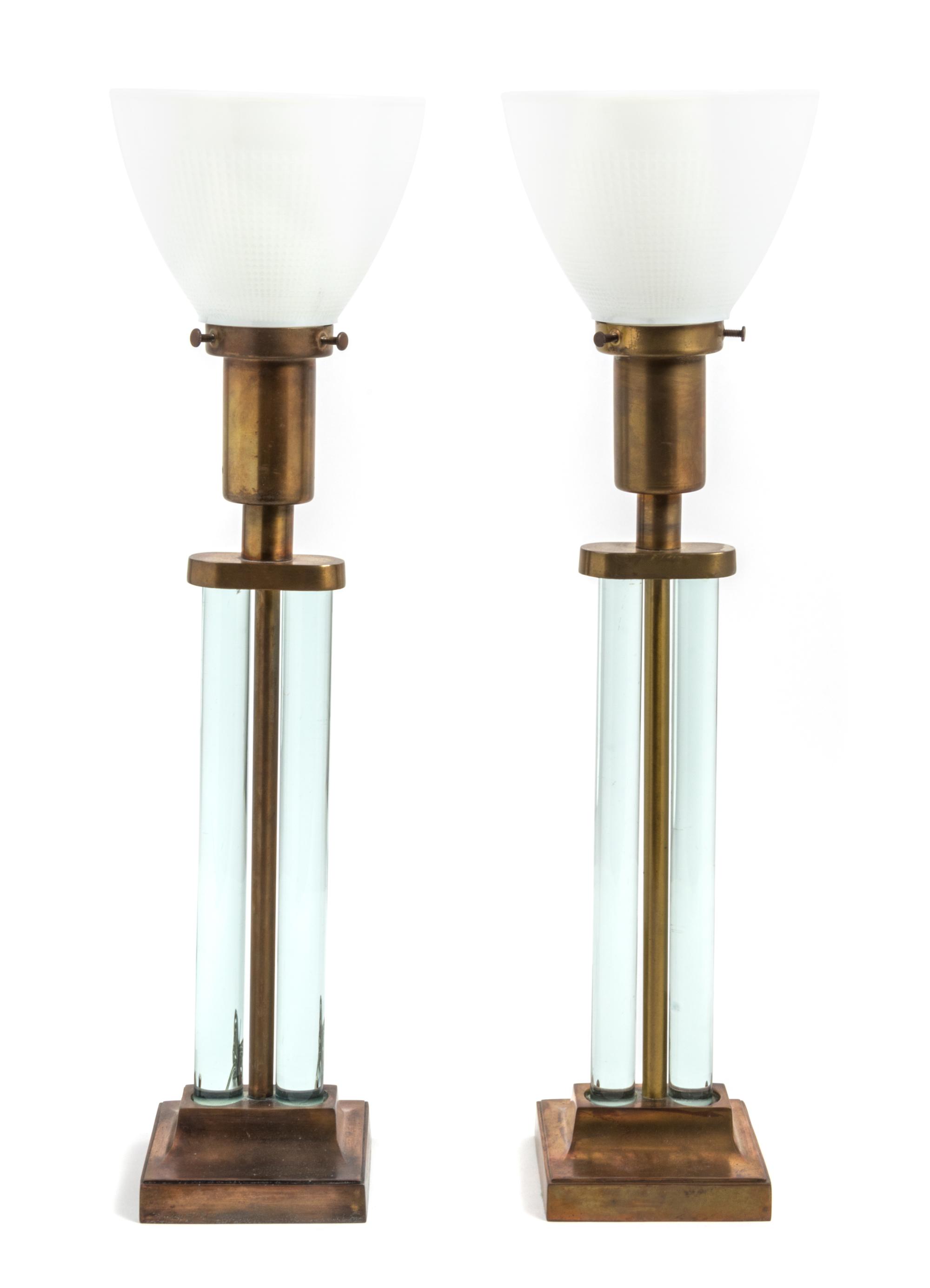 Gilbert Rohde (American 1894-1944), THE MUTUAL SUNSET LIGHTING CO., a pair of table lamps, model no. 3984, with modern shades