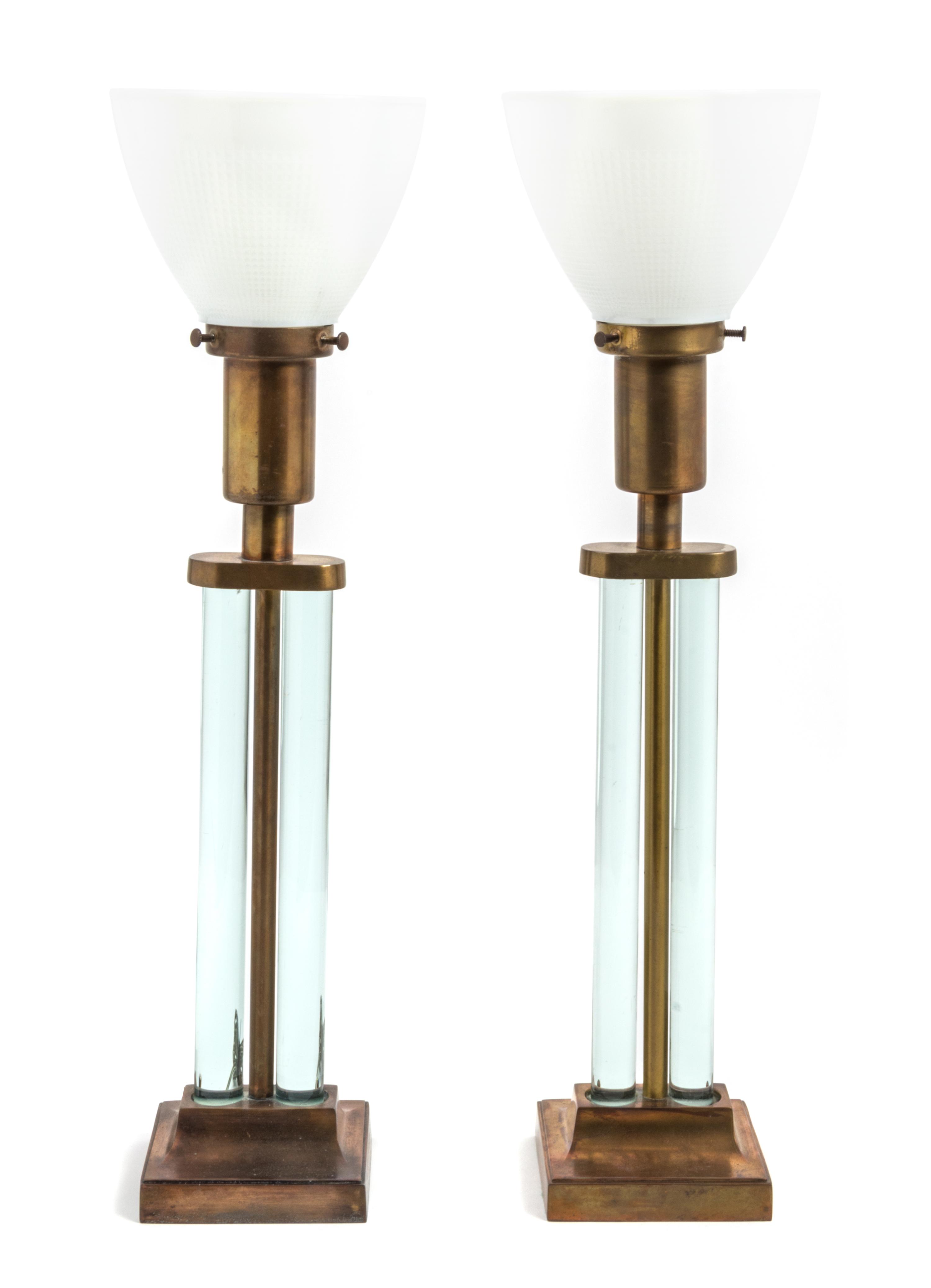 Gilbert Rohde (American 1894-1944), THE MUTUAL SUNSET LIGHTING CO., a pair of table lamps, model no. 3984, with modern shades
