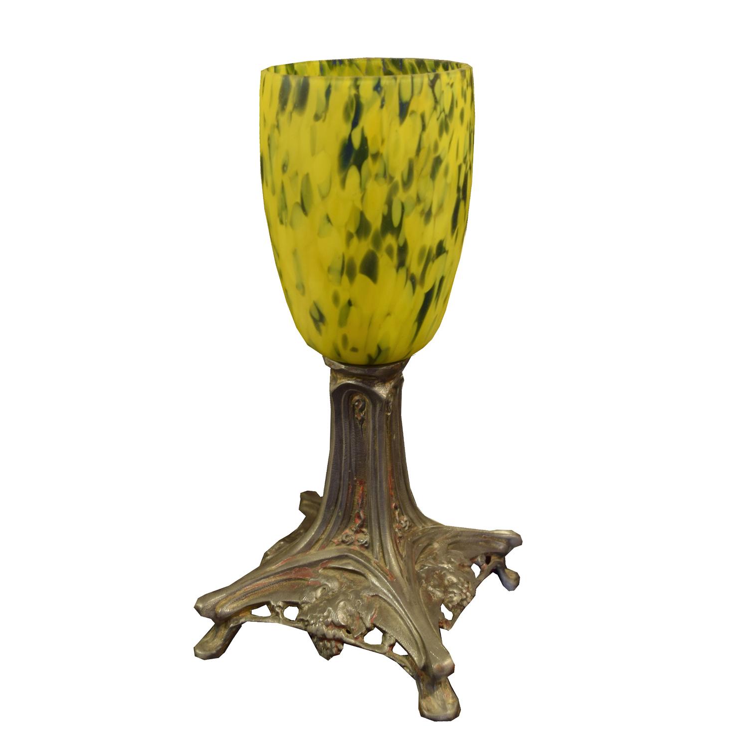 A Fer Forge Art Glass Lamp 5" W x 5" D x 11.5 " H — France, Circa 1930