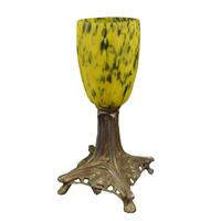 A Fer Forge Art Glass Lamp 5" W x 5" D x 11.5 " H — France, Circa 1930