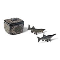 Jennifer Moquino (Santa Clara, b. 1977) — Sgraffito Pottery Box, Salmon, and Sturgeon