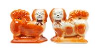 A Pair of Staffordshire Pekingese Figures Width 8 1/2 inches.