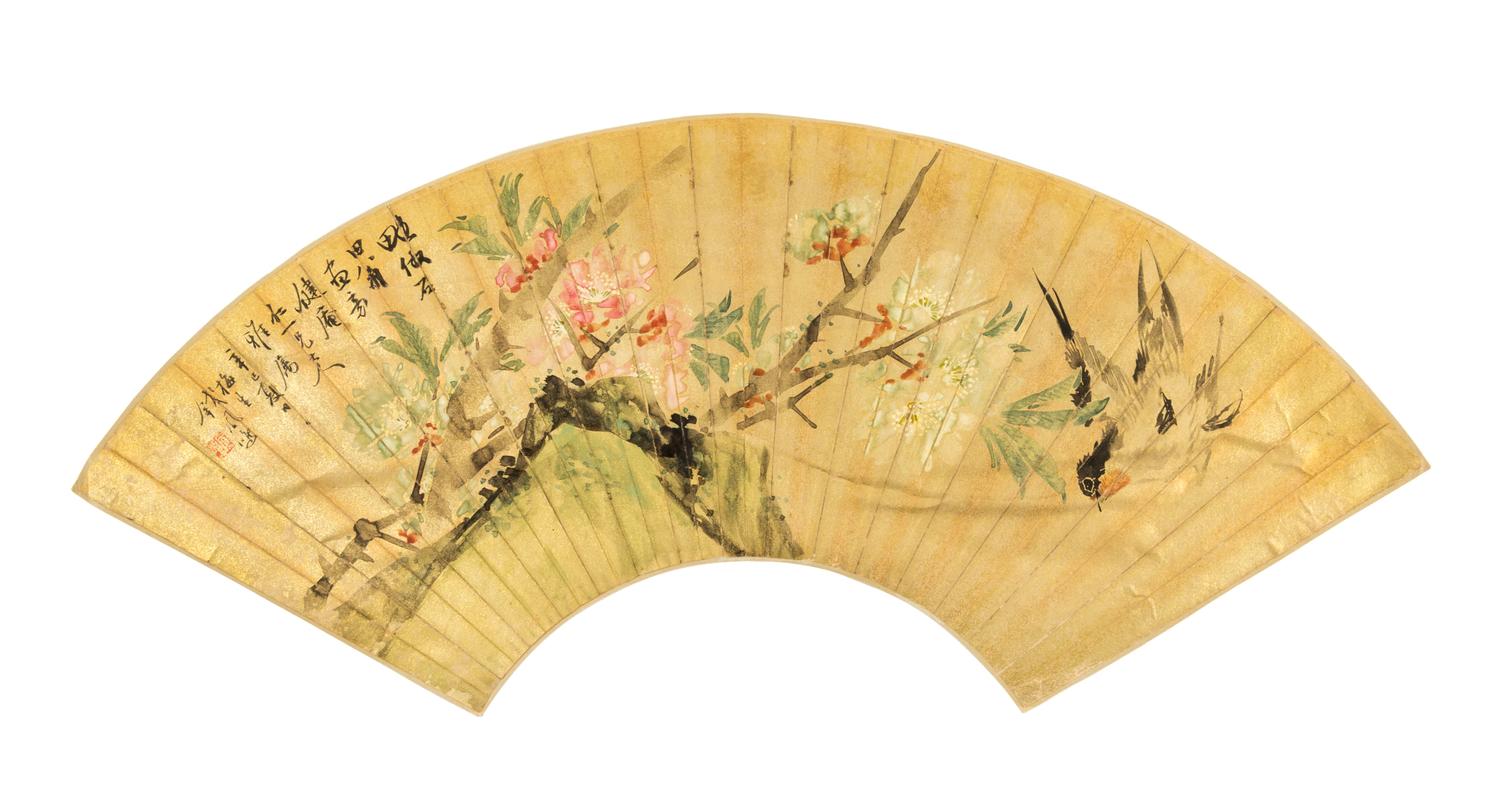 Qian Fengming, (QING DYNASTY), Peach Blossoms and a Swallow