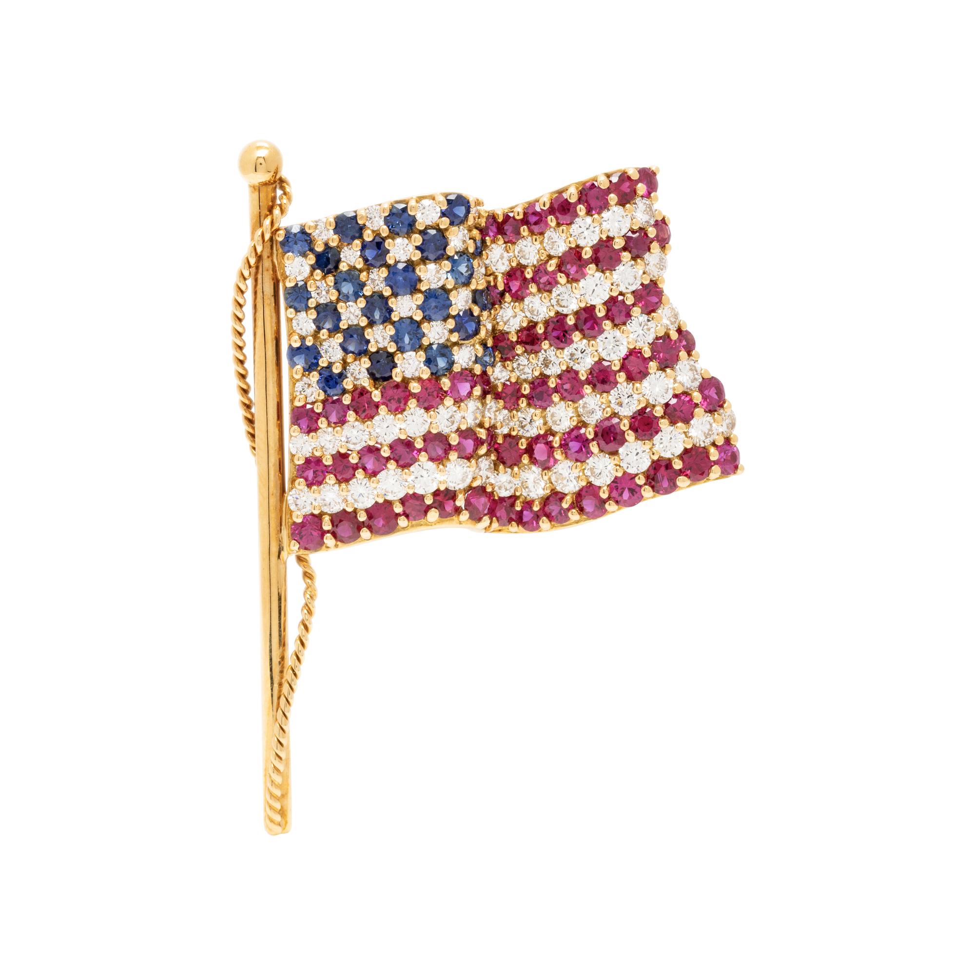TIFFANY & CO., RUBY, DIAMOND, AND SAPPHIRE AMERICAN FLAG BROOCH