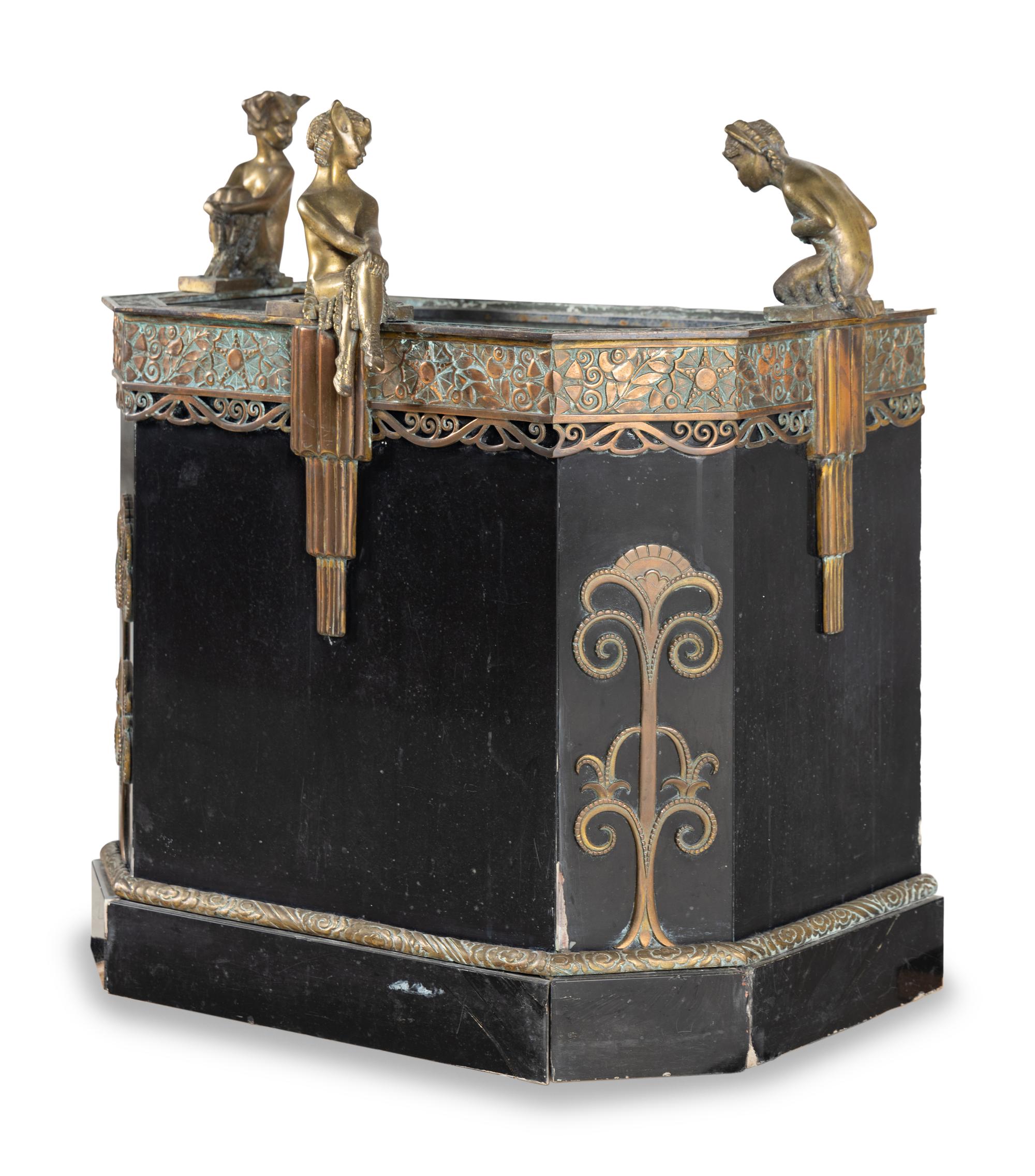 A French Art Deco Bronze-Mounted Marble Fountain and Pier Mirror