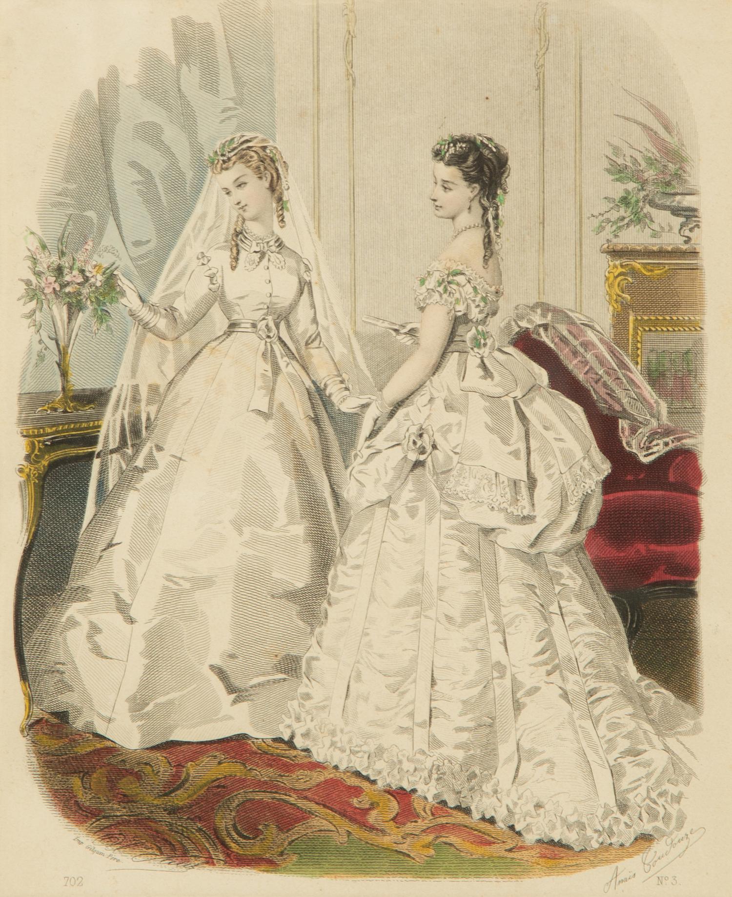 Three Framed Victorian Hand Colored Fashion Engravings — 19TH CENTURY