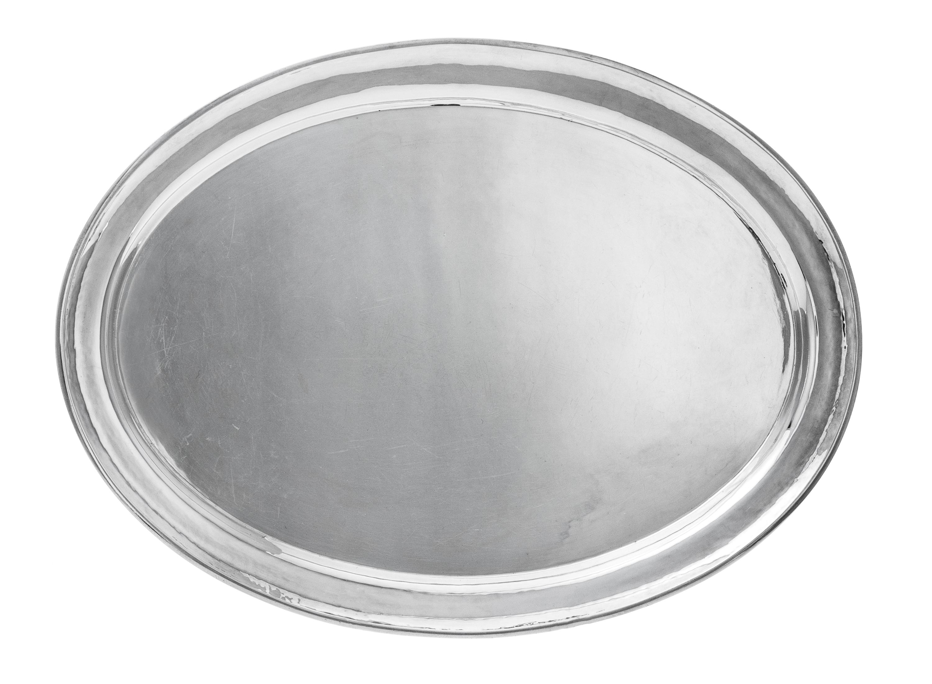 A Danish Silver Serving Tray, Georg Jensen Silversmithy, Copenhagen, Second Half 20th Century, of simple oval form with molded rim, mod