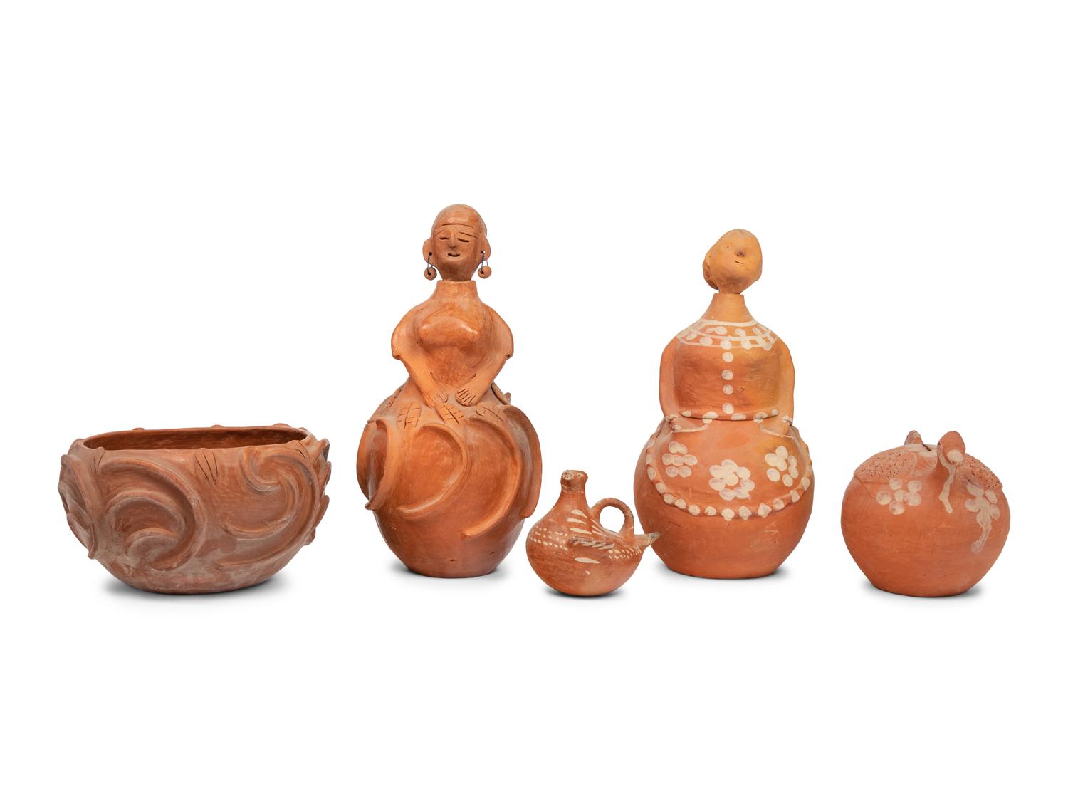Five Redware Figural Vessels