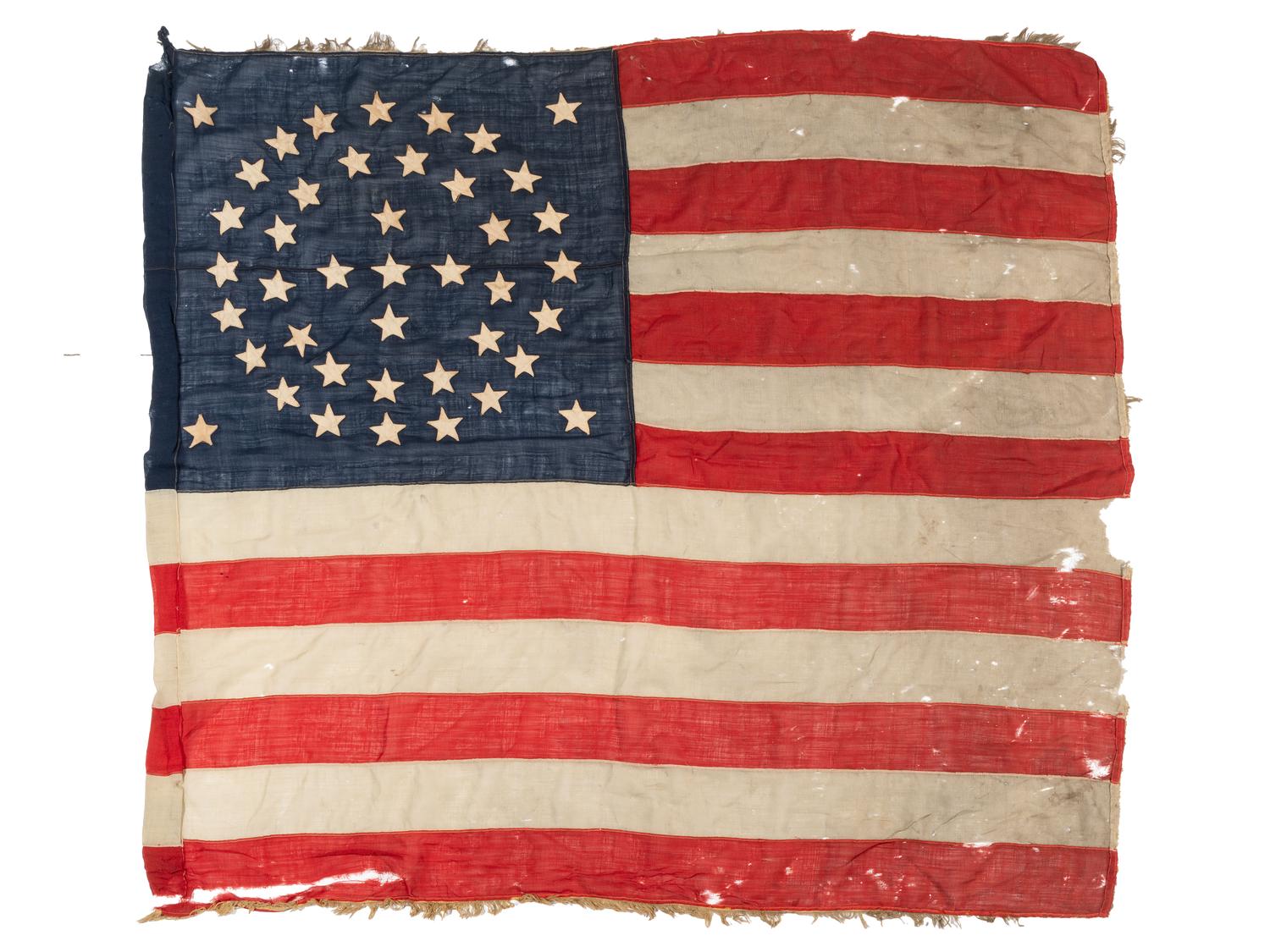 [FLAGS]. 42-star American flag with double-medallion star pattern. Ca 1889-1890.