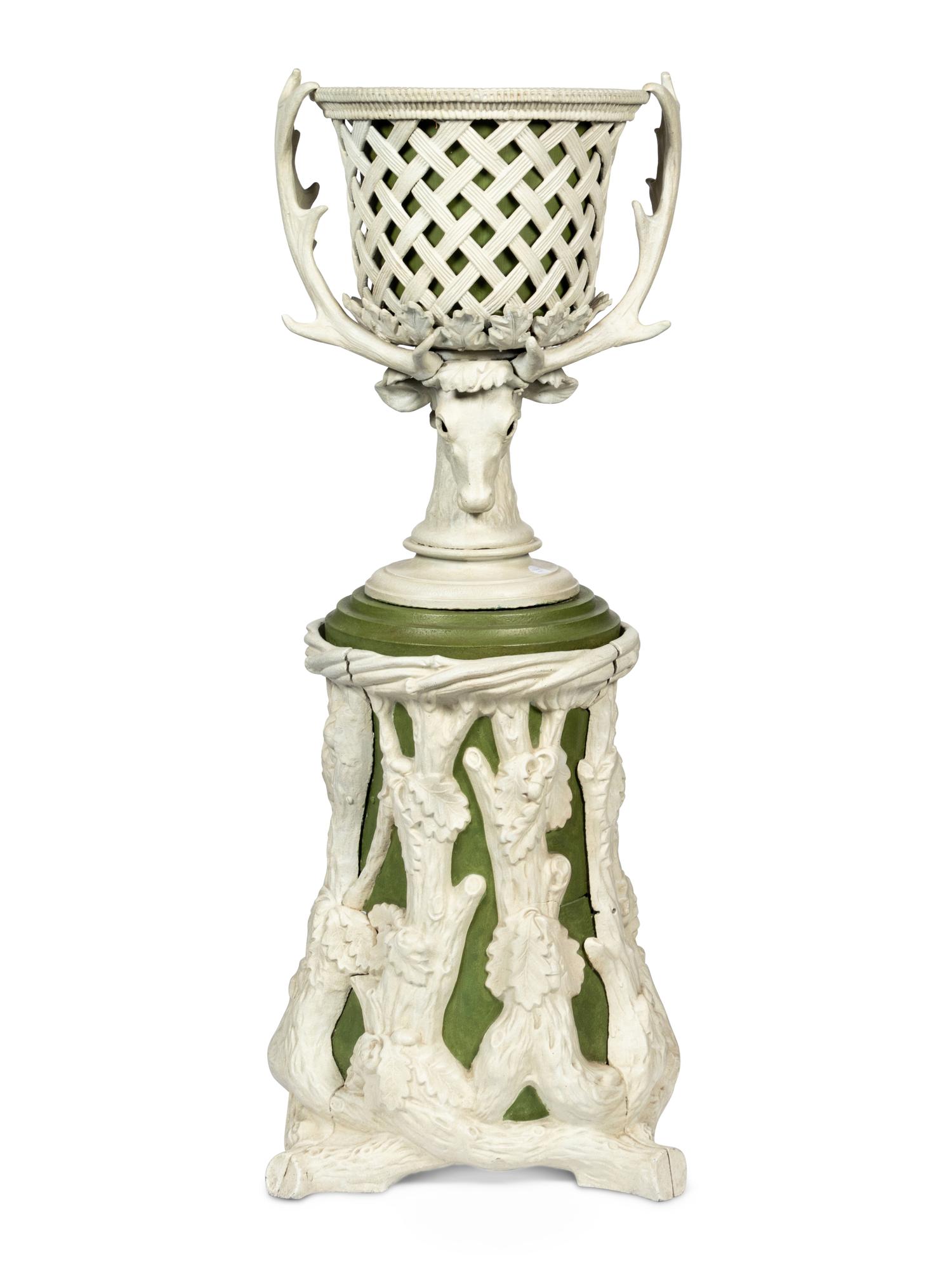 A Pair of Victorian Cream and Green-Painted Cast Metal Jardinières