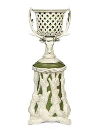 A Pair of Victorian Cream and Green-Painted Cast Metal Jardinières