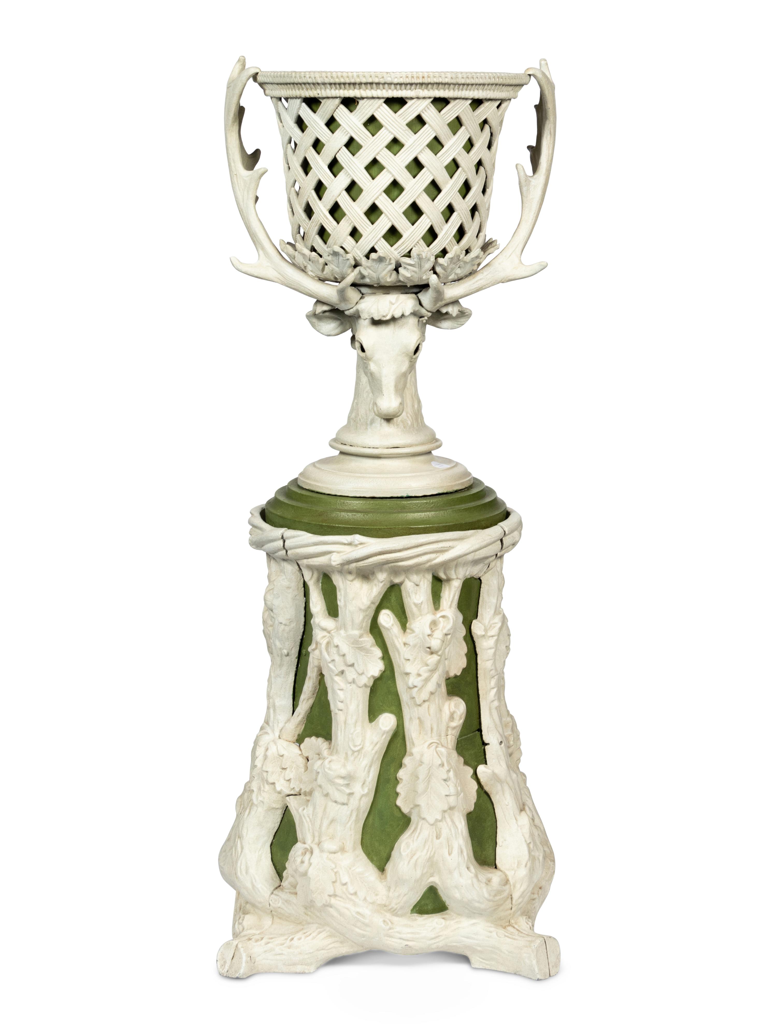 A Pair of Victorian Cream and Green-Painted Cast Metal Jardinières