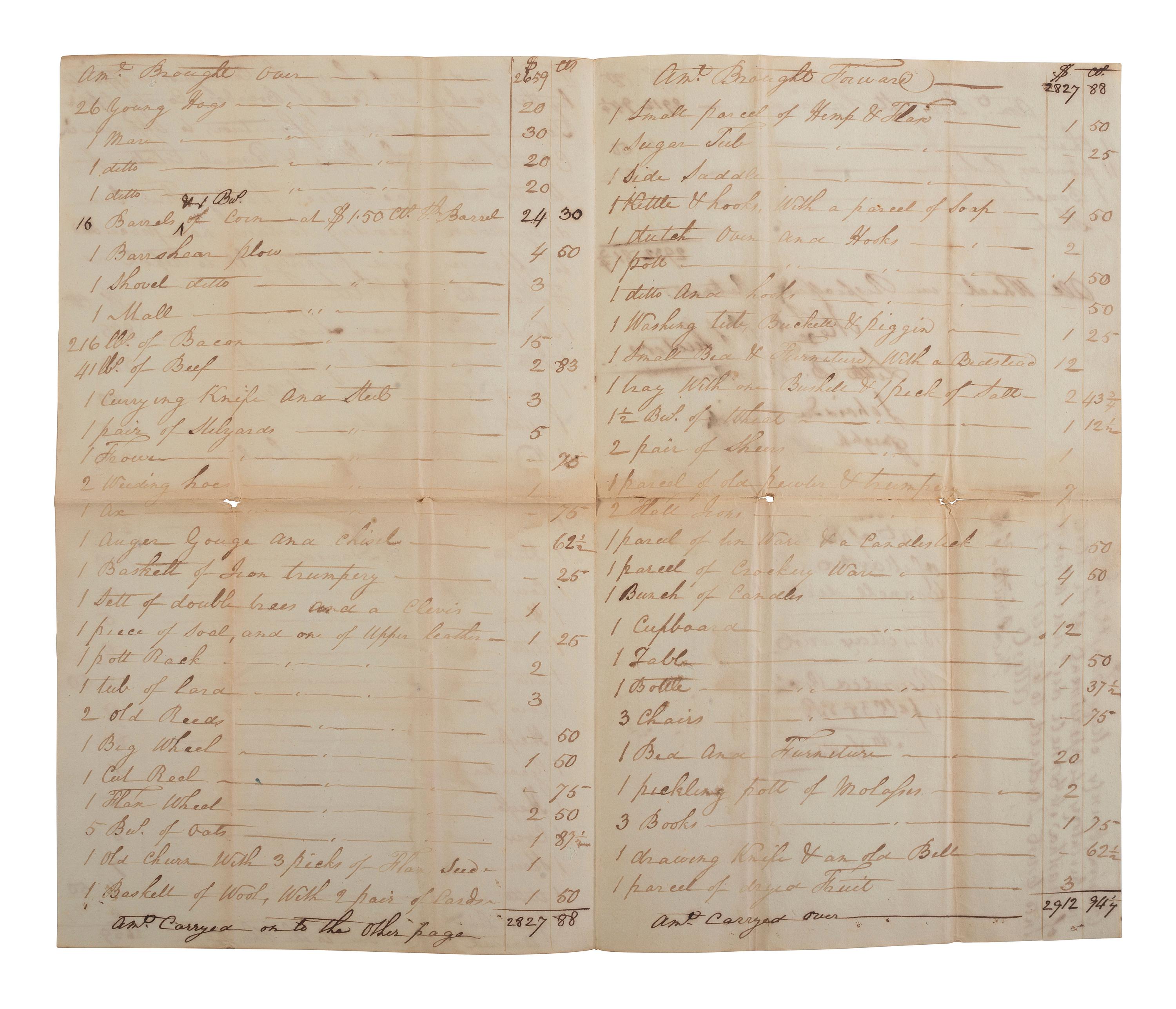 [ENSLAVEMENT & ABOLITION]. A group of 6 estate documents listing individual enslaved persons, most by name. Bourbon County, KY, 1815-1829.