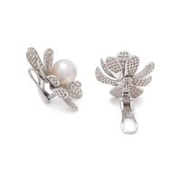 ROBERTO LEGNAZZI, CULTURED SOUTH SEA PEARL AND DIAMOND FLOWER EARCLIPS