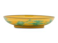 A Pair of Yellow Ground Porcelain 'Dragon' Dishes