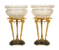 A Pair of Empire Style Cut Leaded Crystal and Gilt Metal Compotes — Early 20th Century