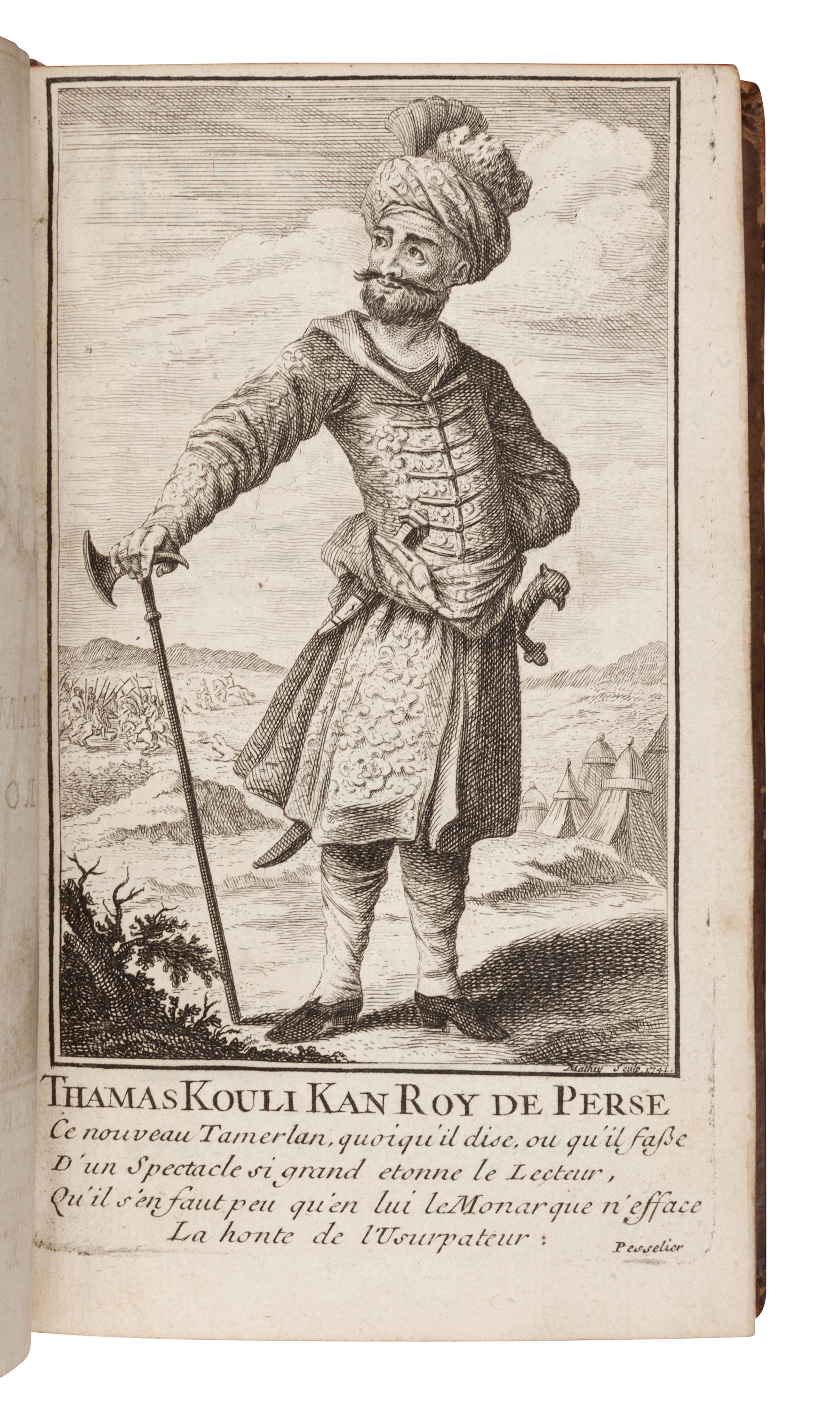 [FORE-EDGE PAINTING]. CLAUSTRE, Andre de. Histoire de Thamas Kouli-Kan, Roi de Perse.... Paris: Briasson, 1743.
