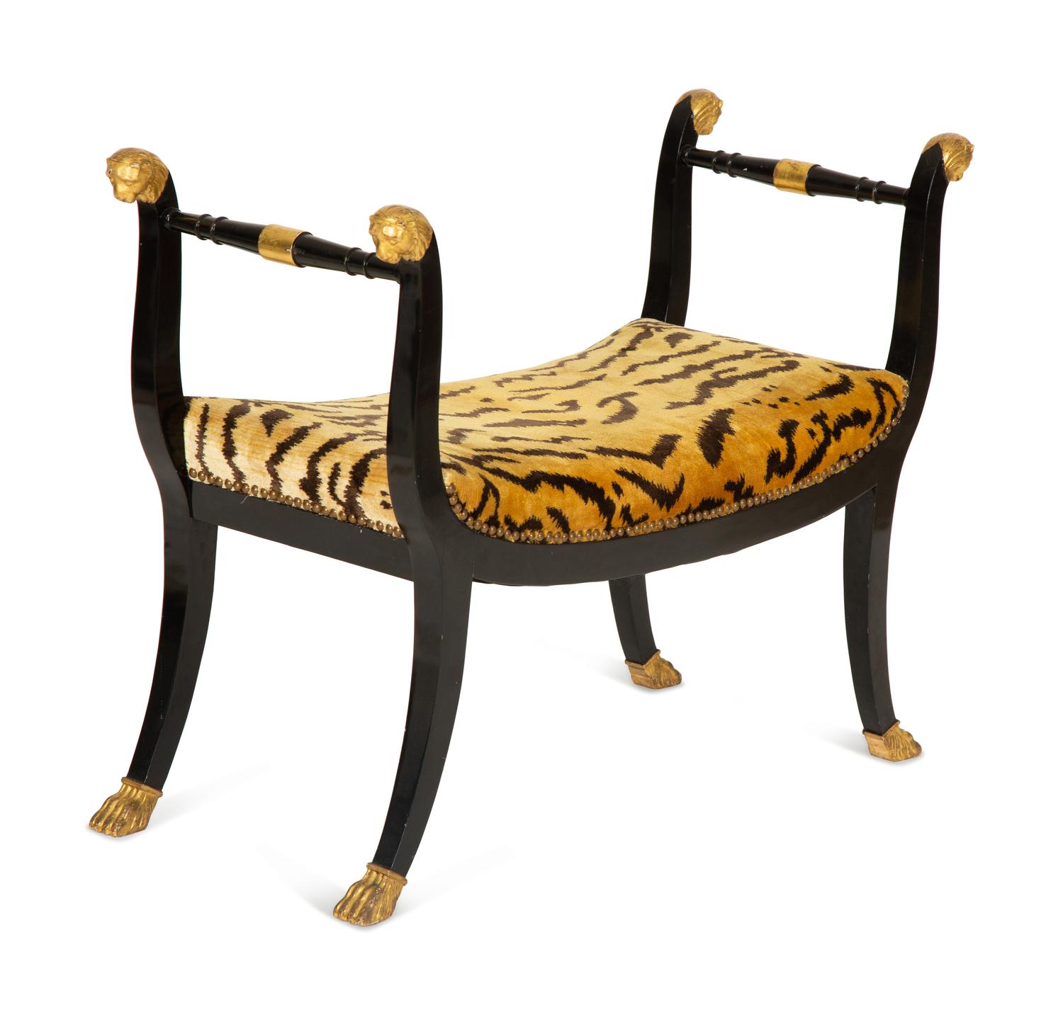 A Regency Style Parcel Gilt Ebonized Window Bench — 19th/20th Century