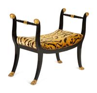 A Regency Style Parcel Gilt Ebonized Window Bench — 19th/20th Century