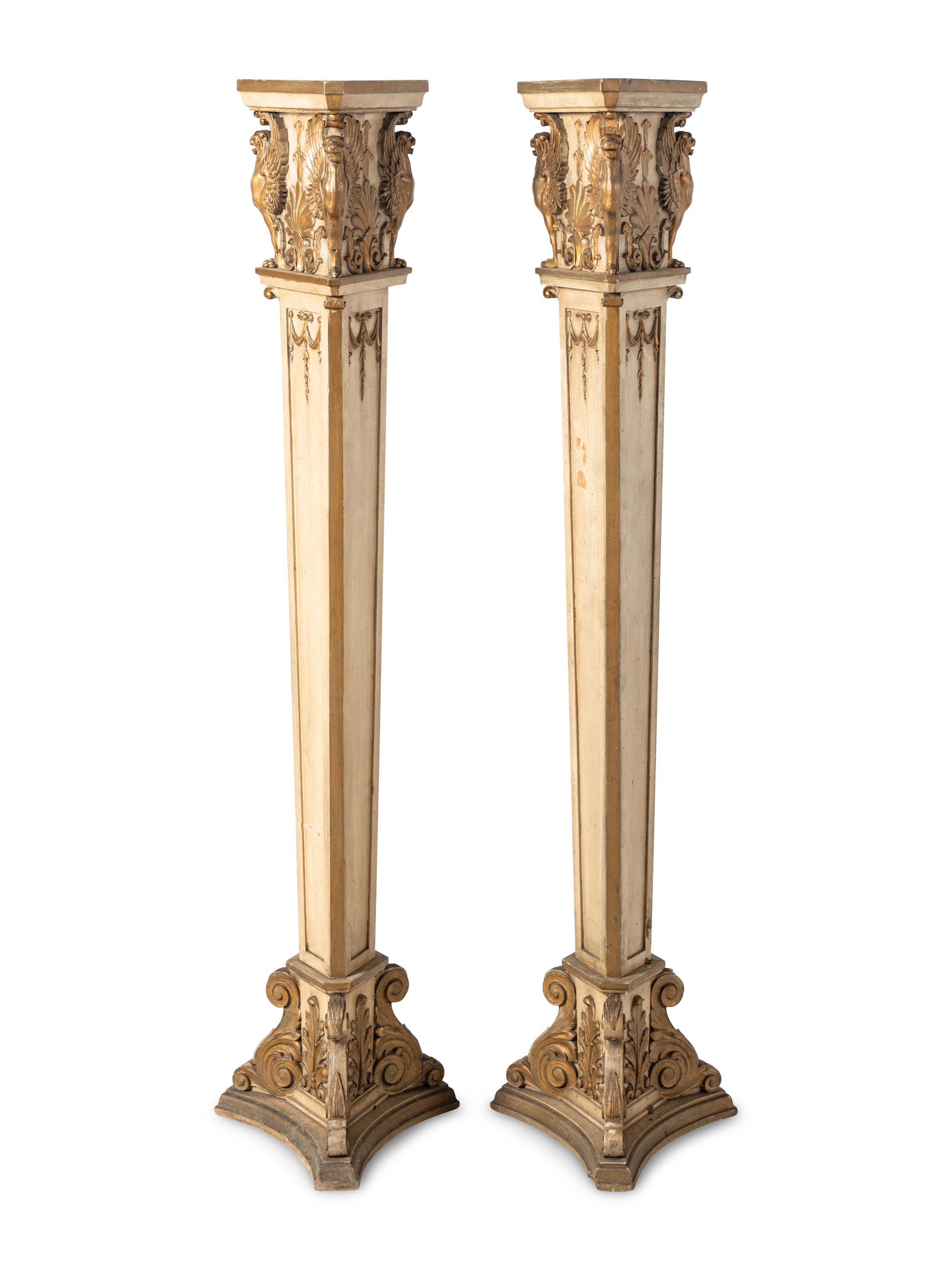 A Pair of Empire Style Painted Torchères