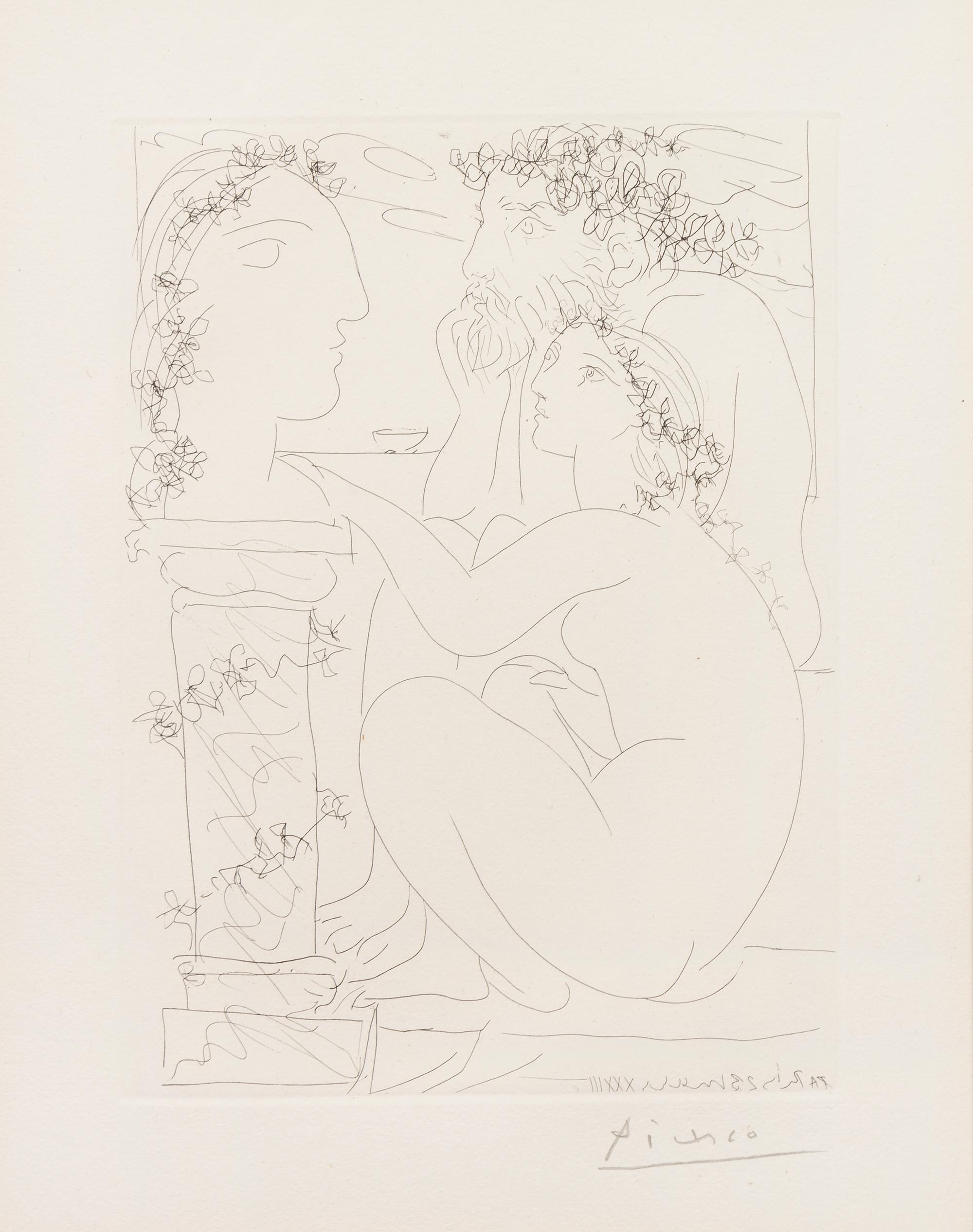 Pablo Picasso, (Spanish, 1881-1973), Sculpteur et modele admirant une tete sculptee, from La Suite Vollard, 1933