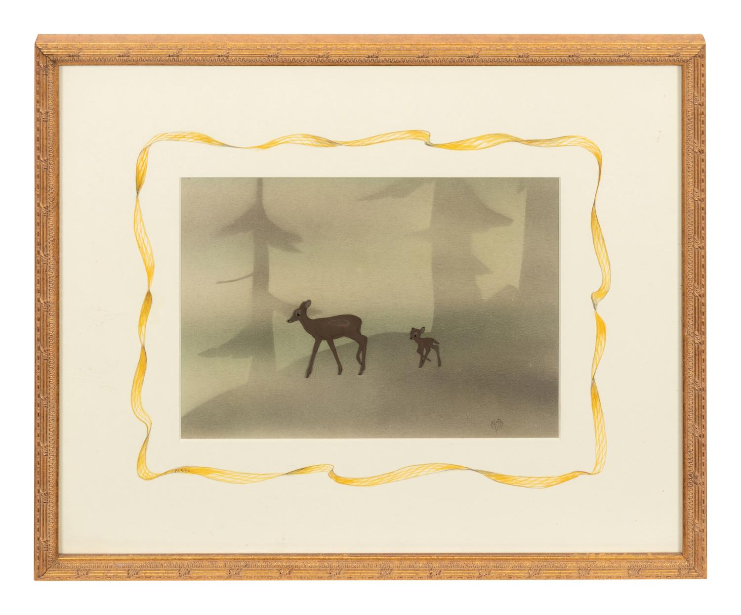 Bambi animation cel with painted background