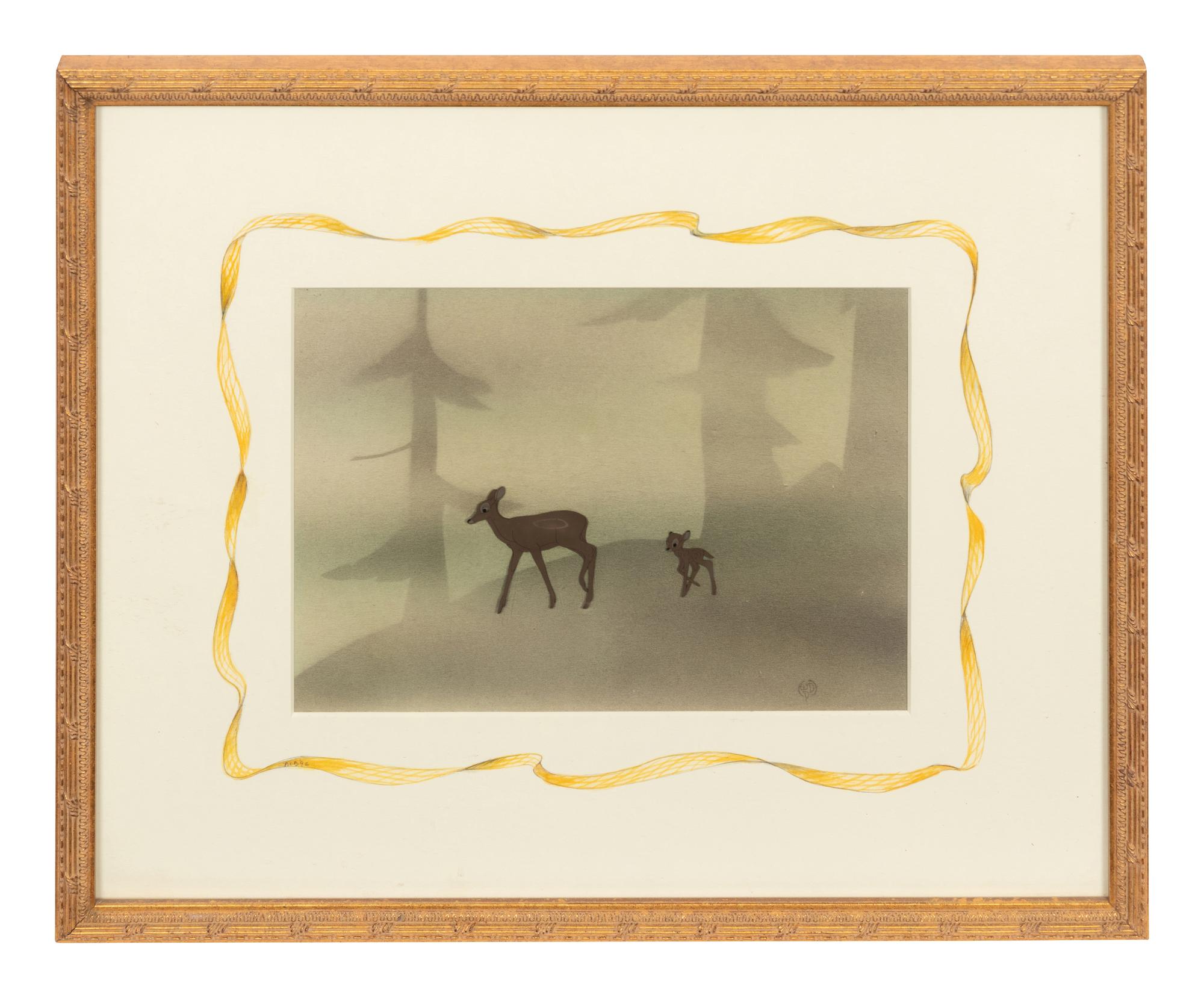 Bambi animation cel with painted background