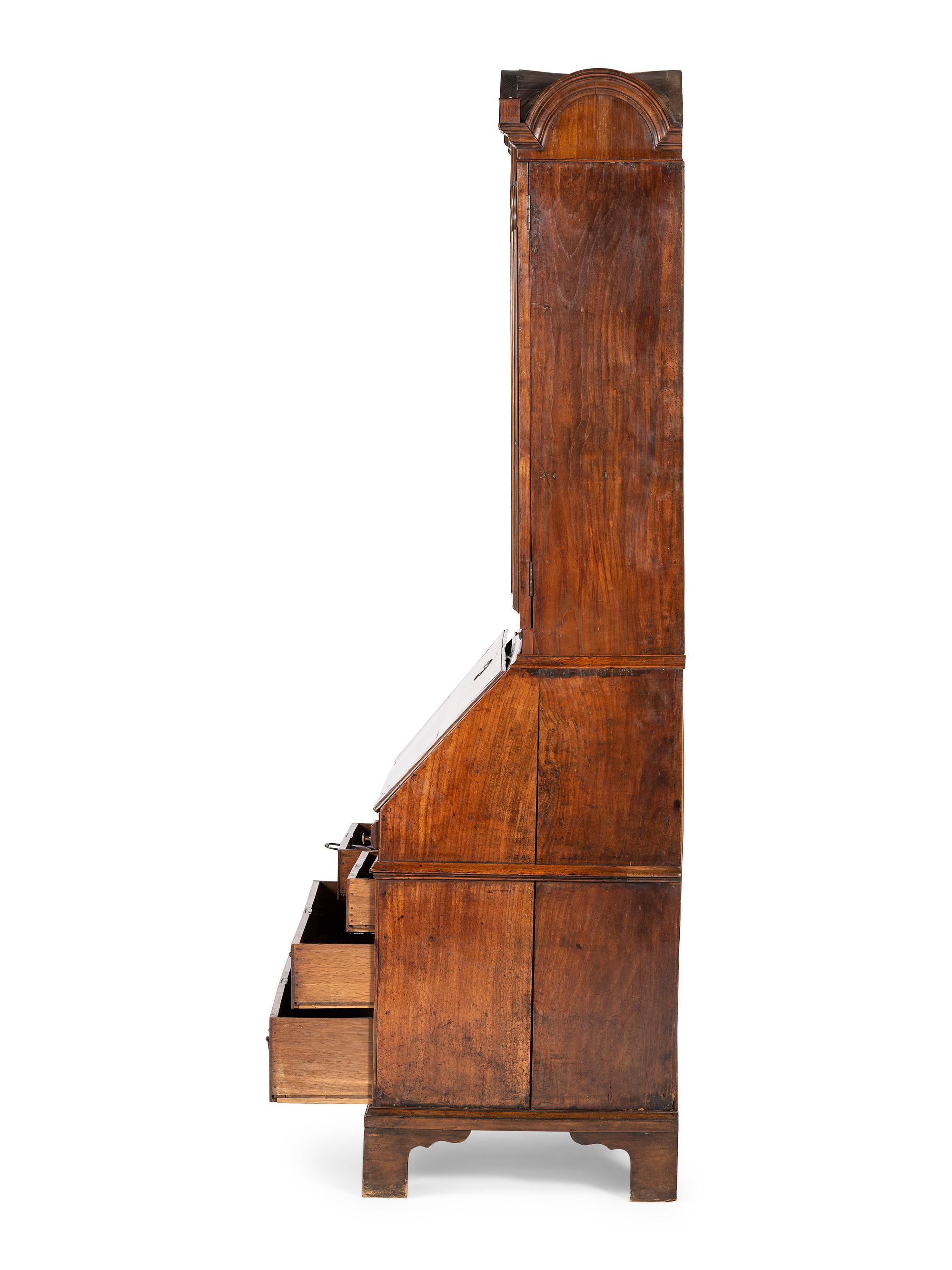 A Queen Anne Walnut Double Bonnet Secretary Bookcase