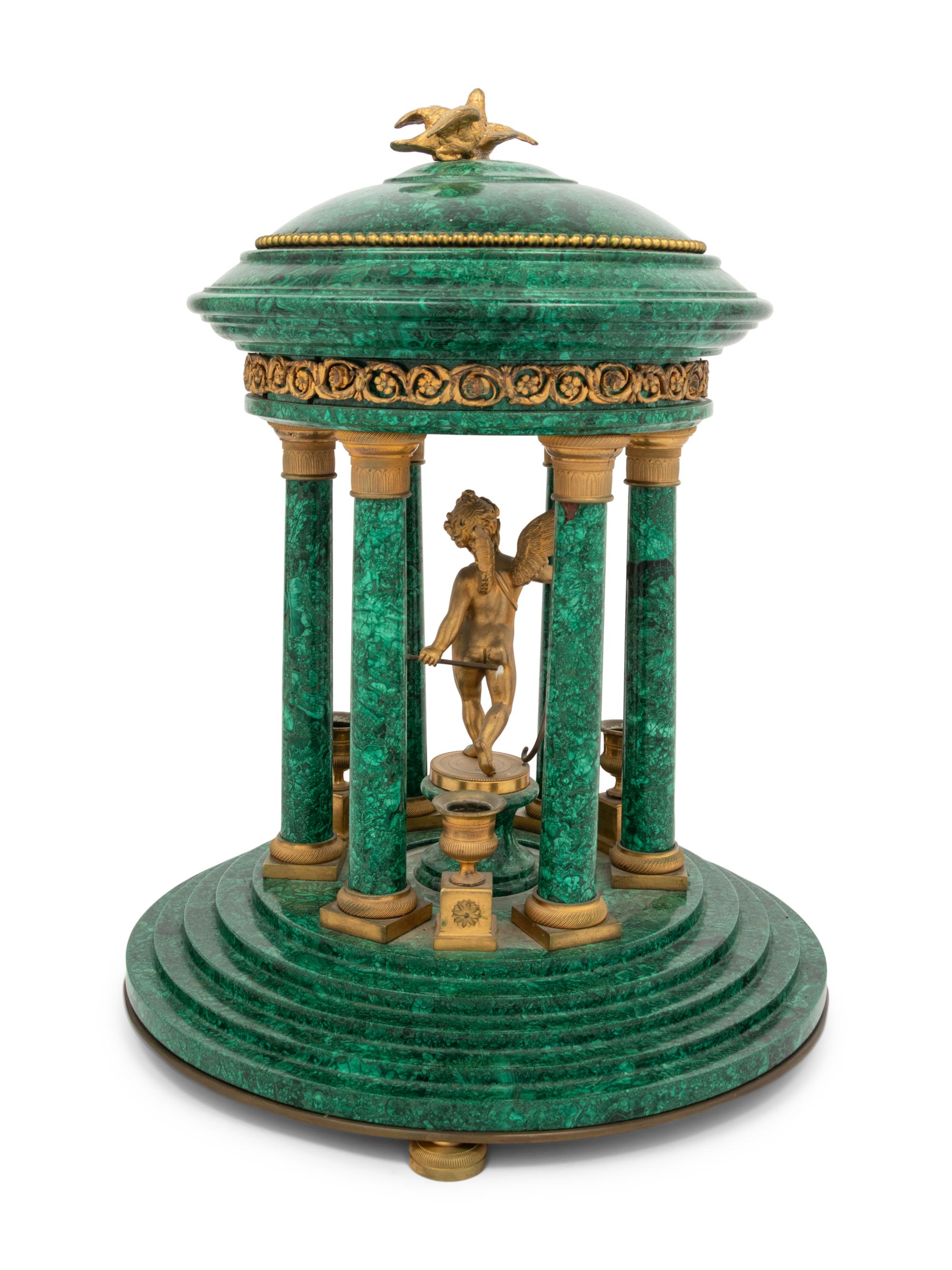 A Neoclassical Style Gilt Bronze Mounted Malachite Veneered Model of a Temple