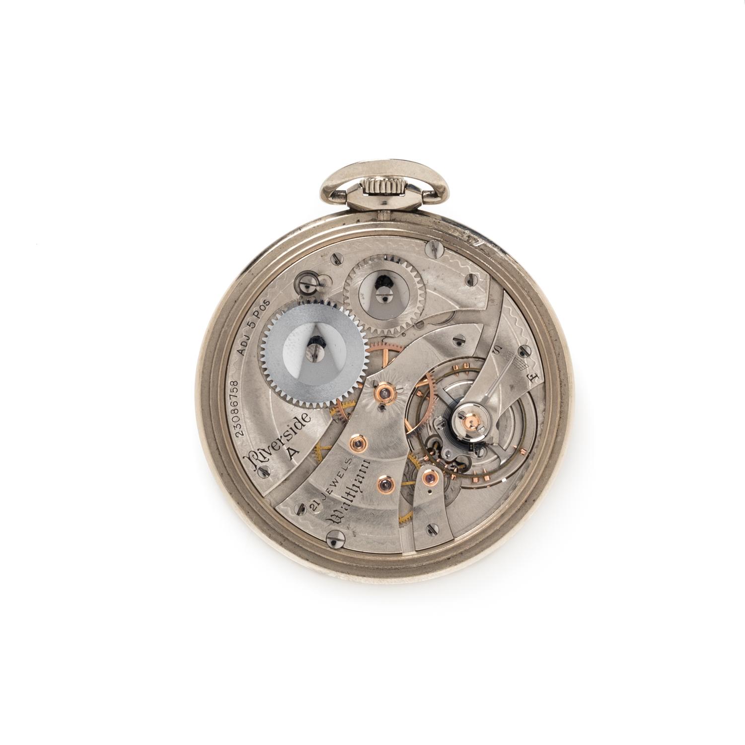 WALTHAM, ART DECO, 14K WHITE GOLD OPEN FACE POCKET WATCH