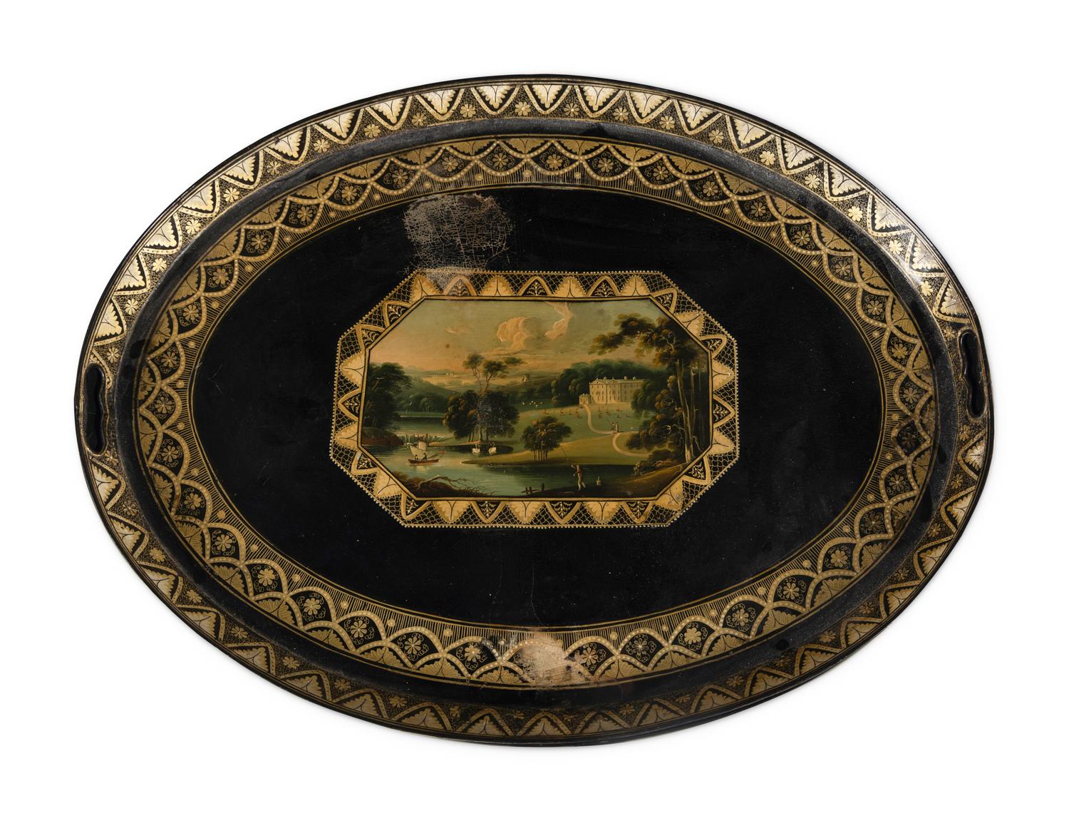 A Victorian Black Tole Piente Tray Table