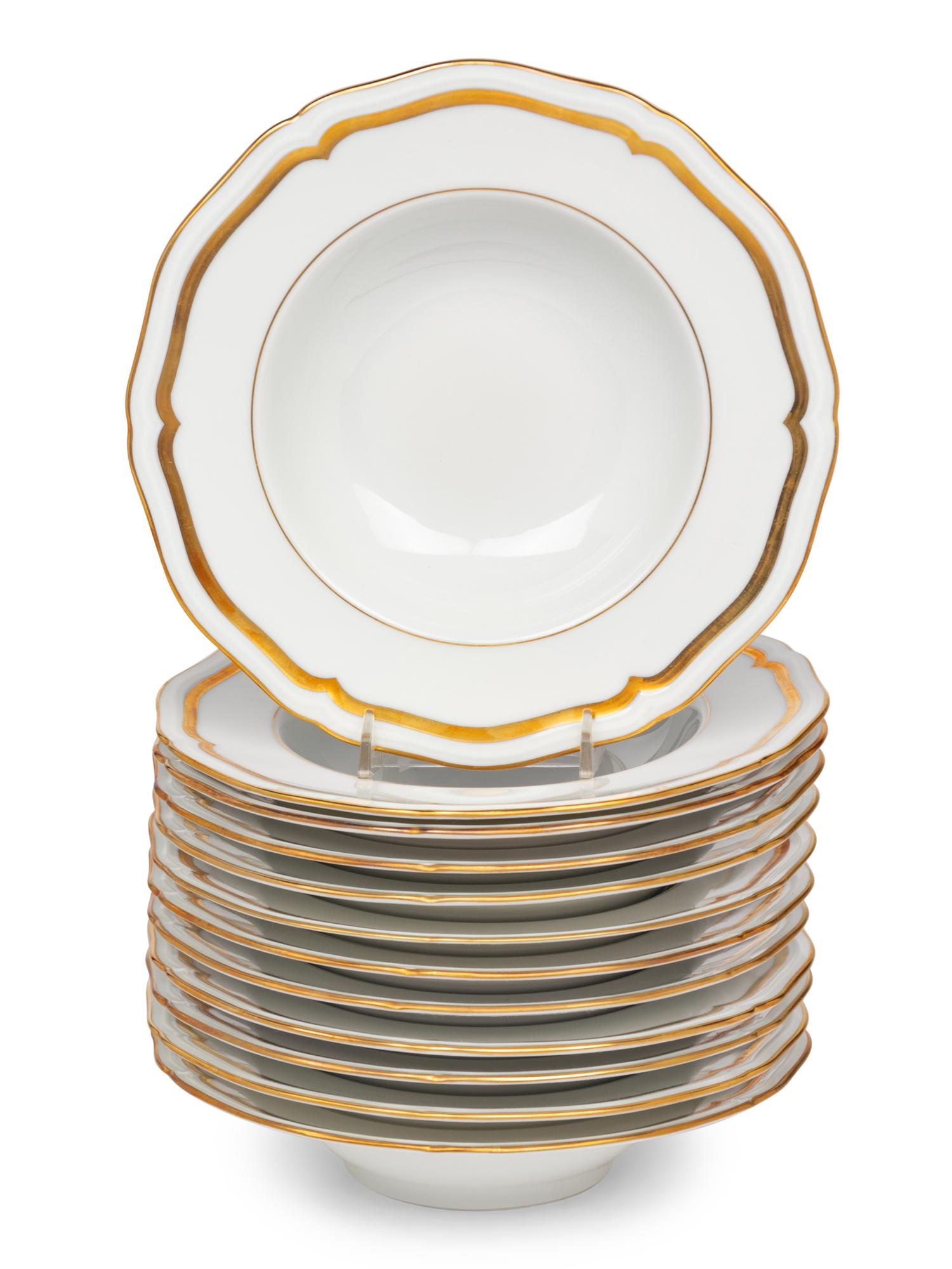 A Set of Twelve Raynaud Limoges Marie Antoinette Porcelain Soup Bowls