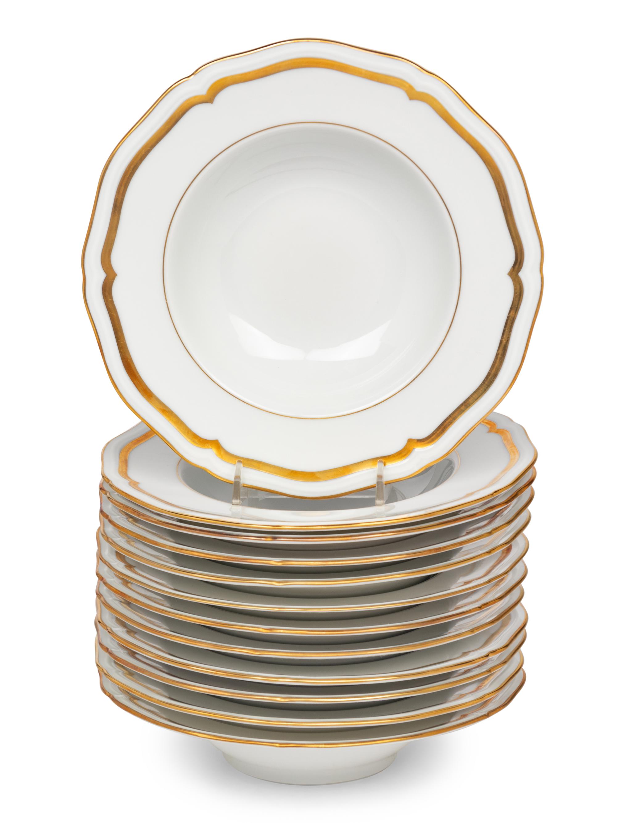 A Set of Twelve Raynaud Limoges Marie Antoinette Porcelain Soup Bowls